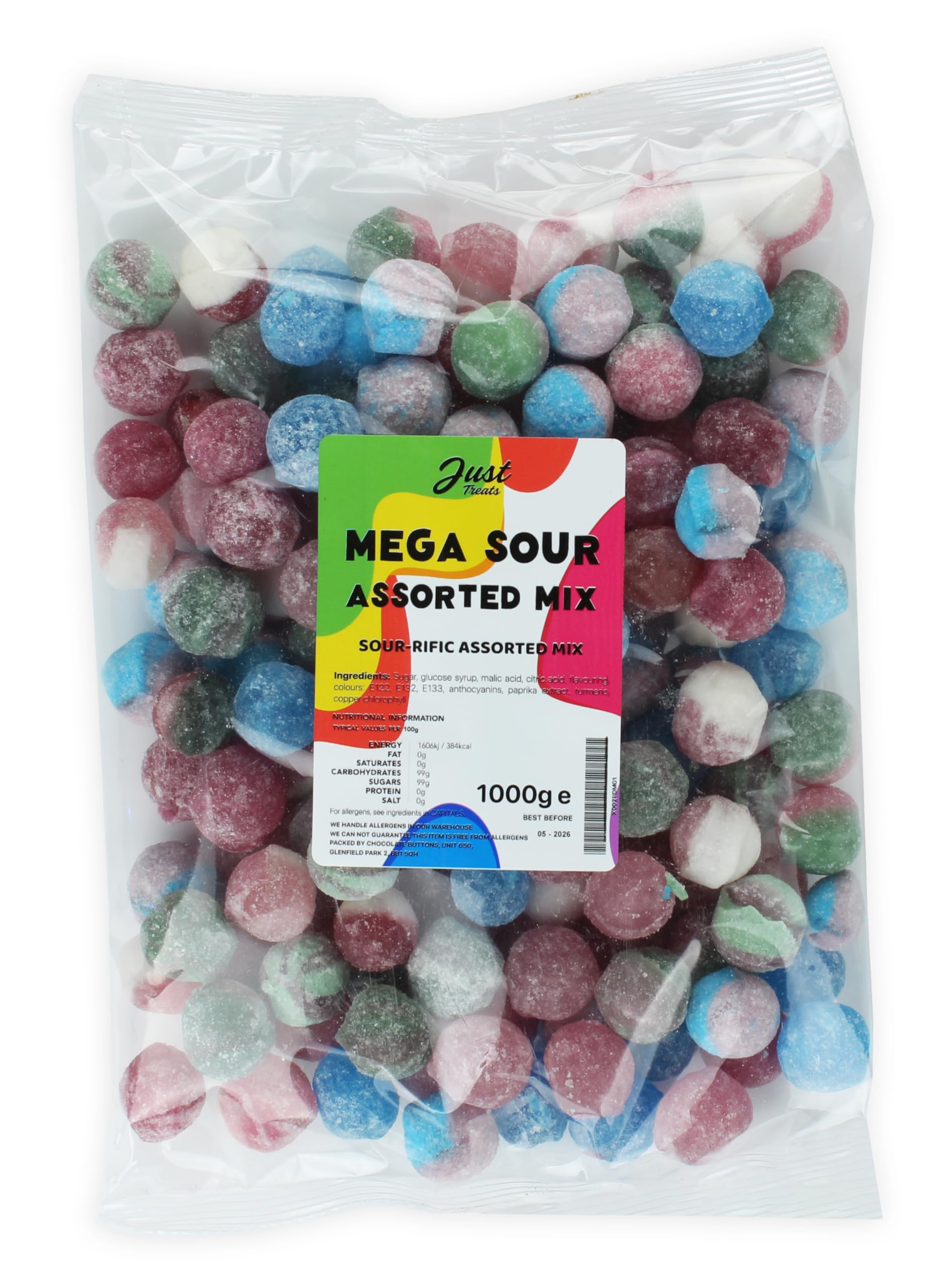 Just Treats Mega Sour Assorted Mix 1kg Party Bag