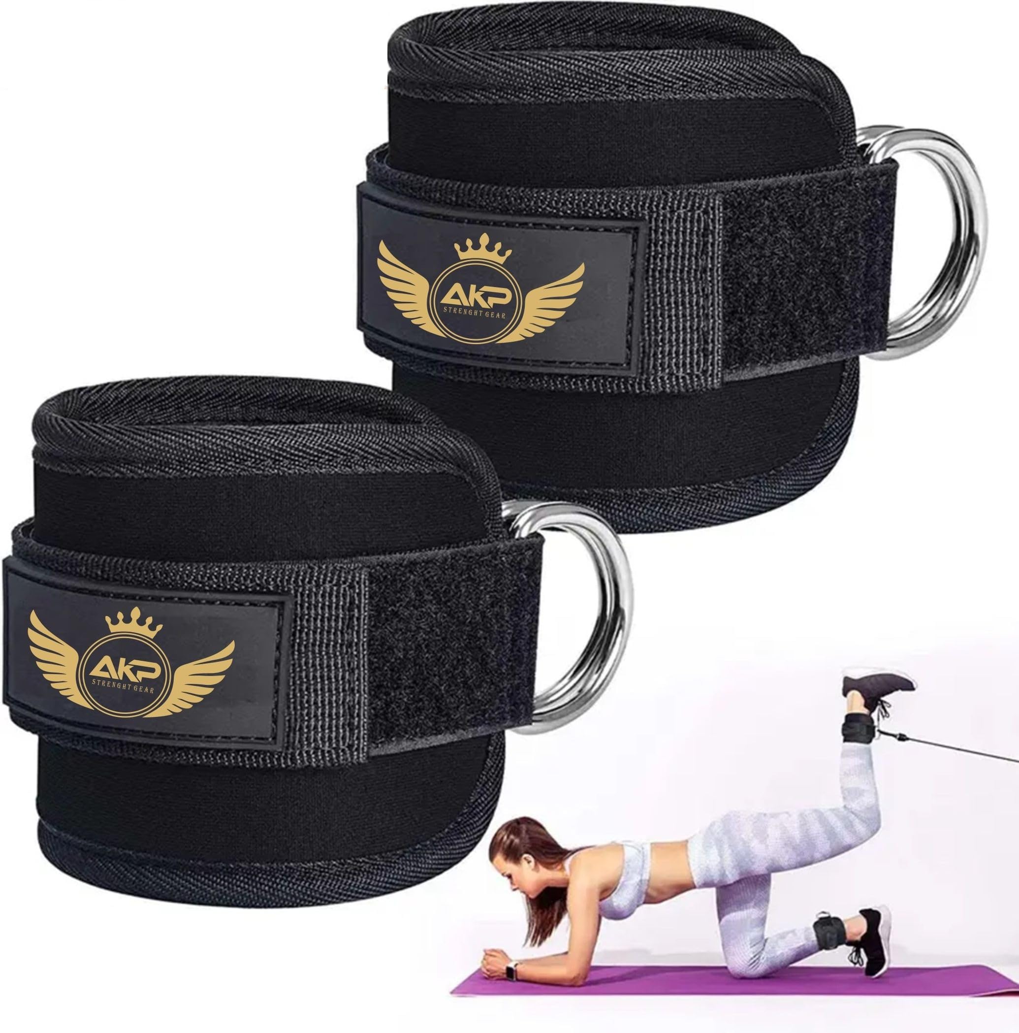 AKP Ankle Strap for Cable Machine Workout (Pair) | Adjustable Neoprene Gym Ankle Cuffs with Double Stainless Steel D-Rings | Glute Kickback, Leg Curl, Hip Abduction & Lower Body Training for Men & Women-image-33