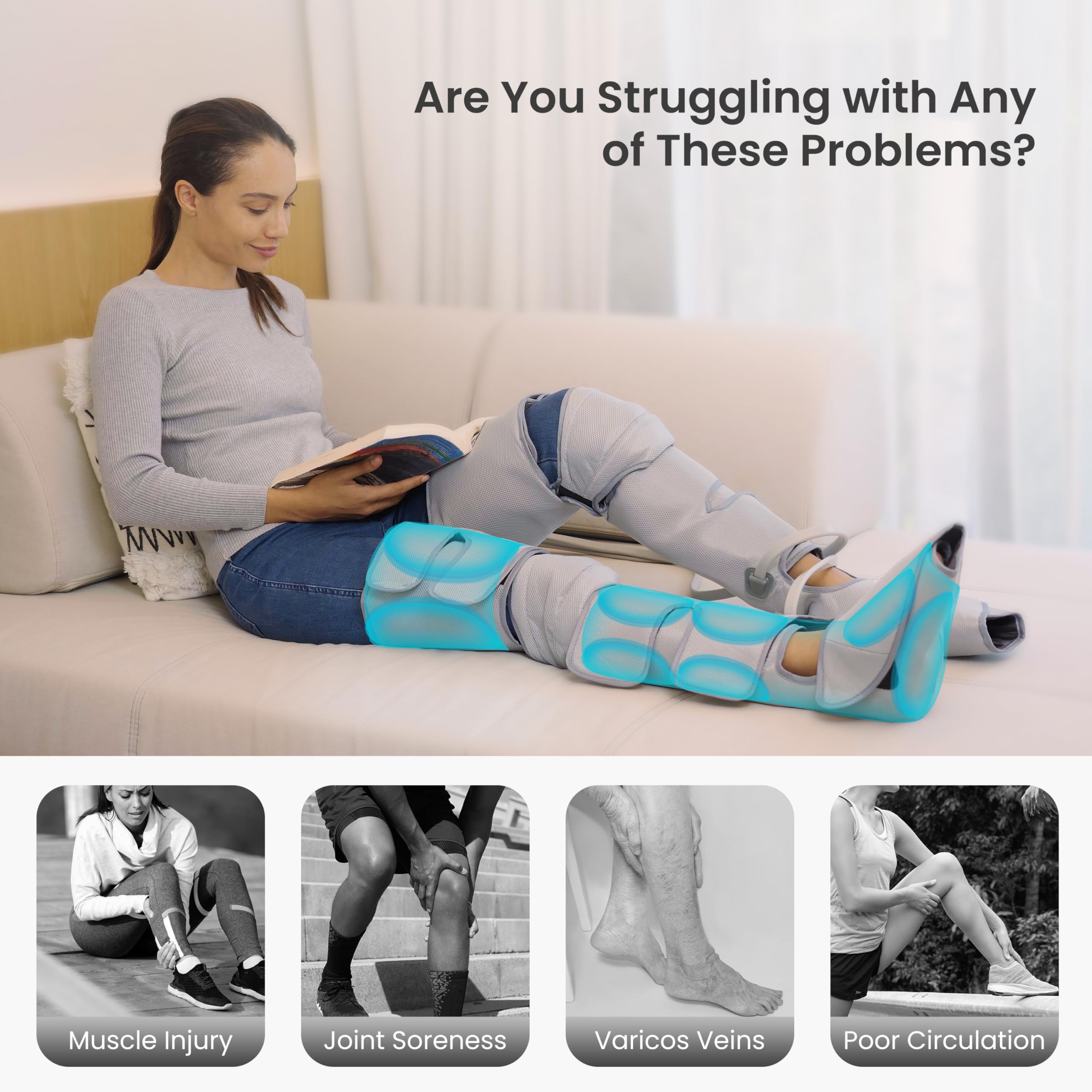Snailax Massaggiatore per gambe a compressione, Massaggio per ginocchia e polpacci con calore, Massaggiatore per gambe con impastamento 4D per tessuti profondi, Regali, Grigio