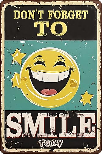 Letrero de metal vintage retro para baño, estudio, entrada, sala de estar y bar, gran regalo para amigos, 12 x 8 pulgadas (sonrisa)