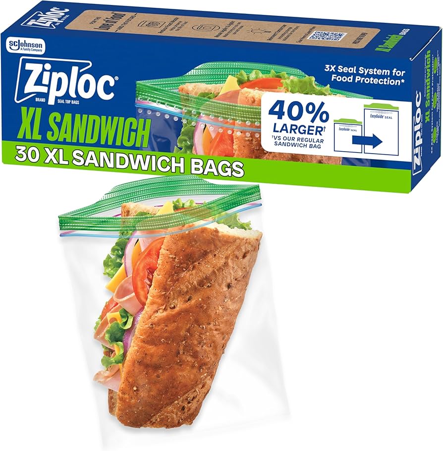 Amazon.com: Ziploc XL Sandwich and Snack Bags with EasyGuide
