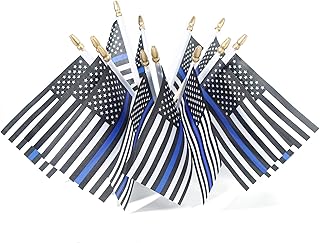 25 Pack Thin Blue Line Police Small Mini American Flag on Stick Police Officer Gifts for Law Enforcement Party Theme Event Decorations