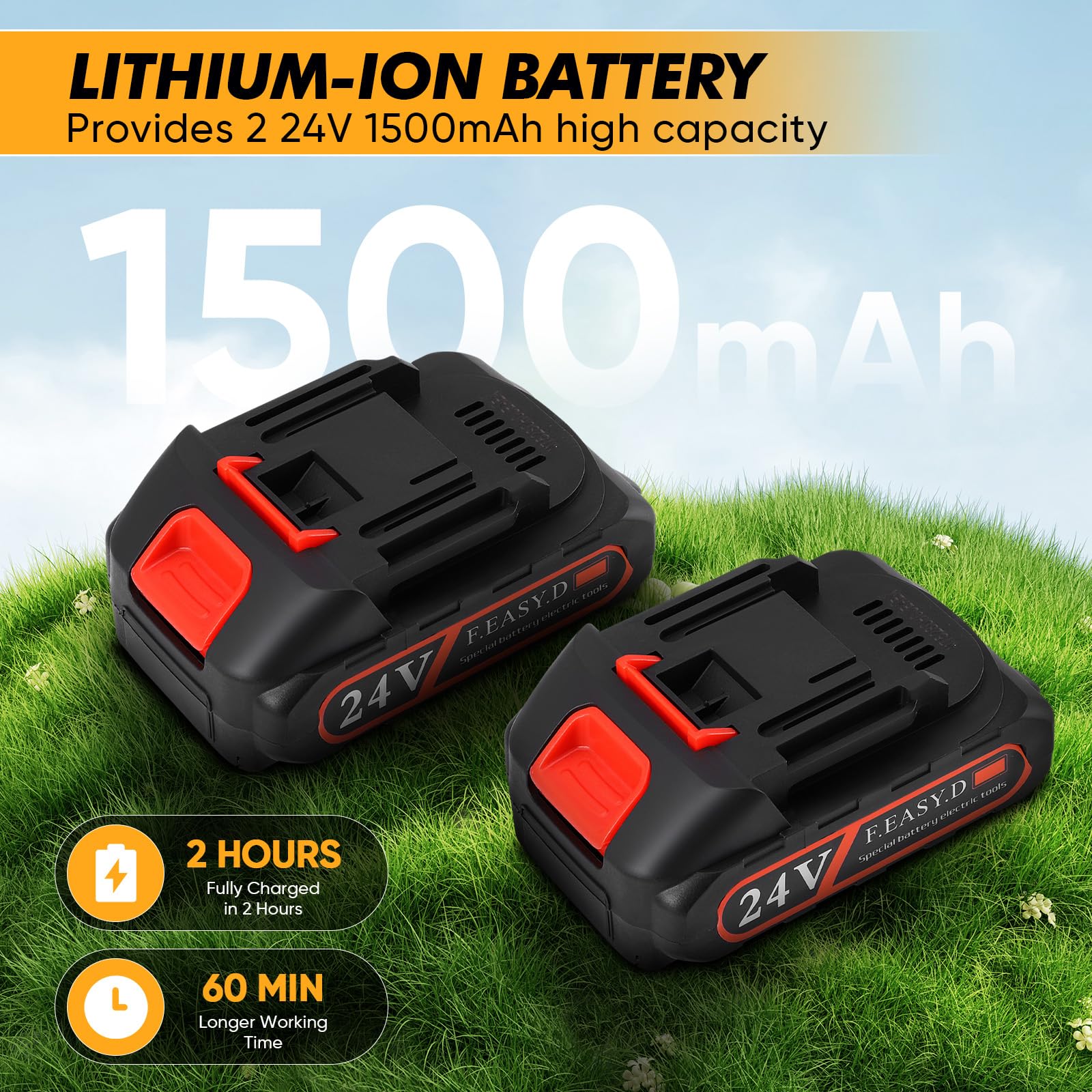 Cortasetos Electrico 2 en 1, Tijera Cortacésped y Arreglasetos 24V con Baterías 2 * 1500mAh, Cortasetos Alimentada por Batería para Arbustos, Jardín, Césped, Hoja, Sucursales
