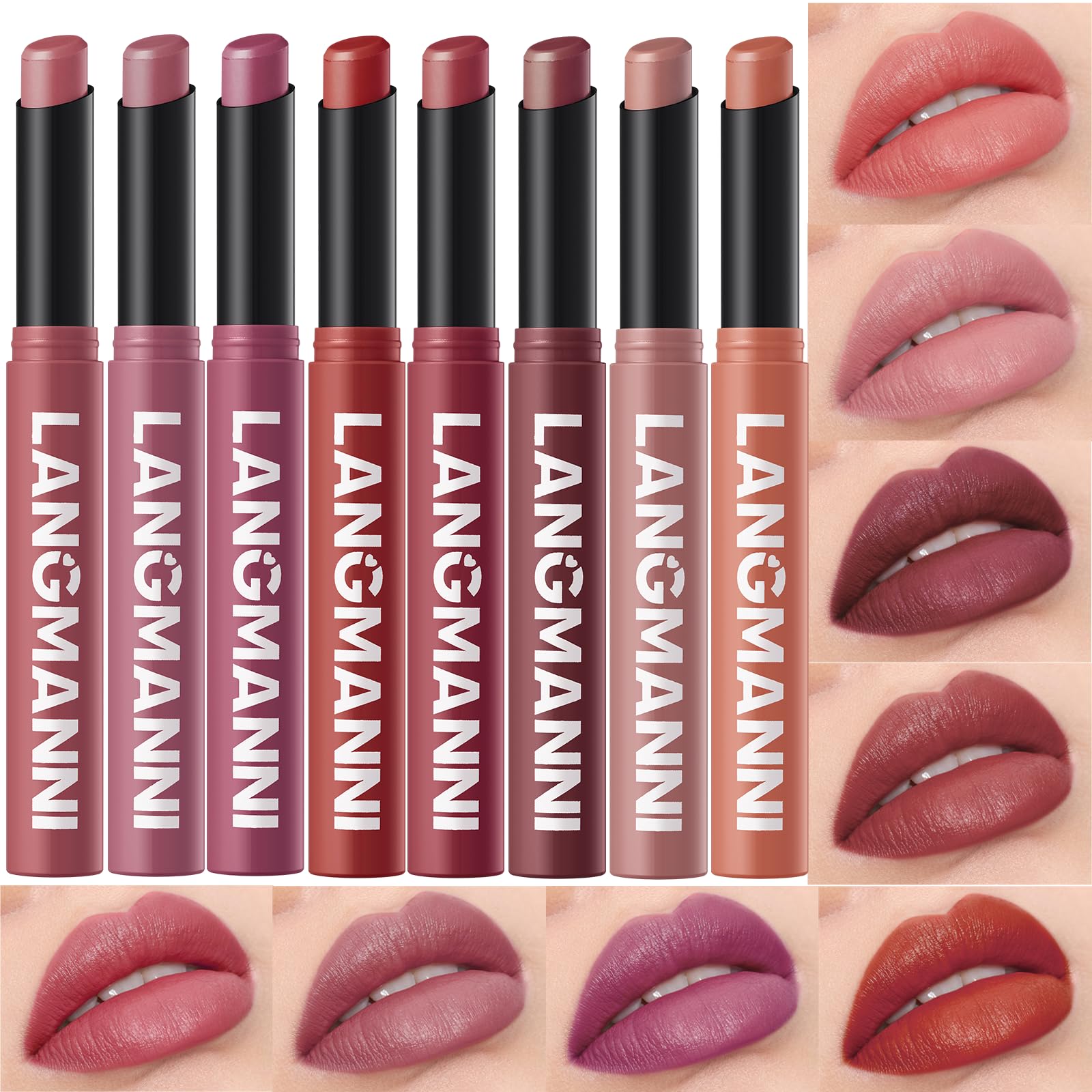 Jolilab 8Pcs Velvet Matte Lipstick Nude Matte Soft Dark Color Stick High Pigmented Long-Lasting Waterproof Lip Stick Lip Balm Beauty Cosmetics Gift for Girls and Women（7-12+1+5)