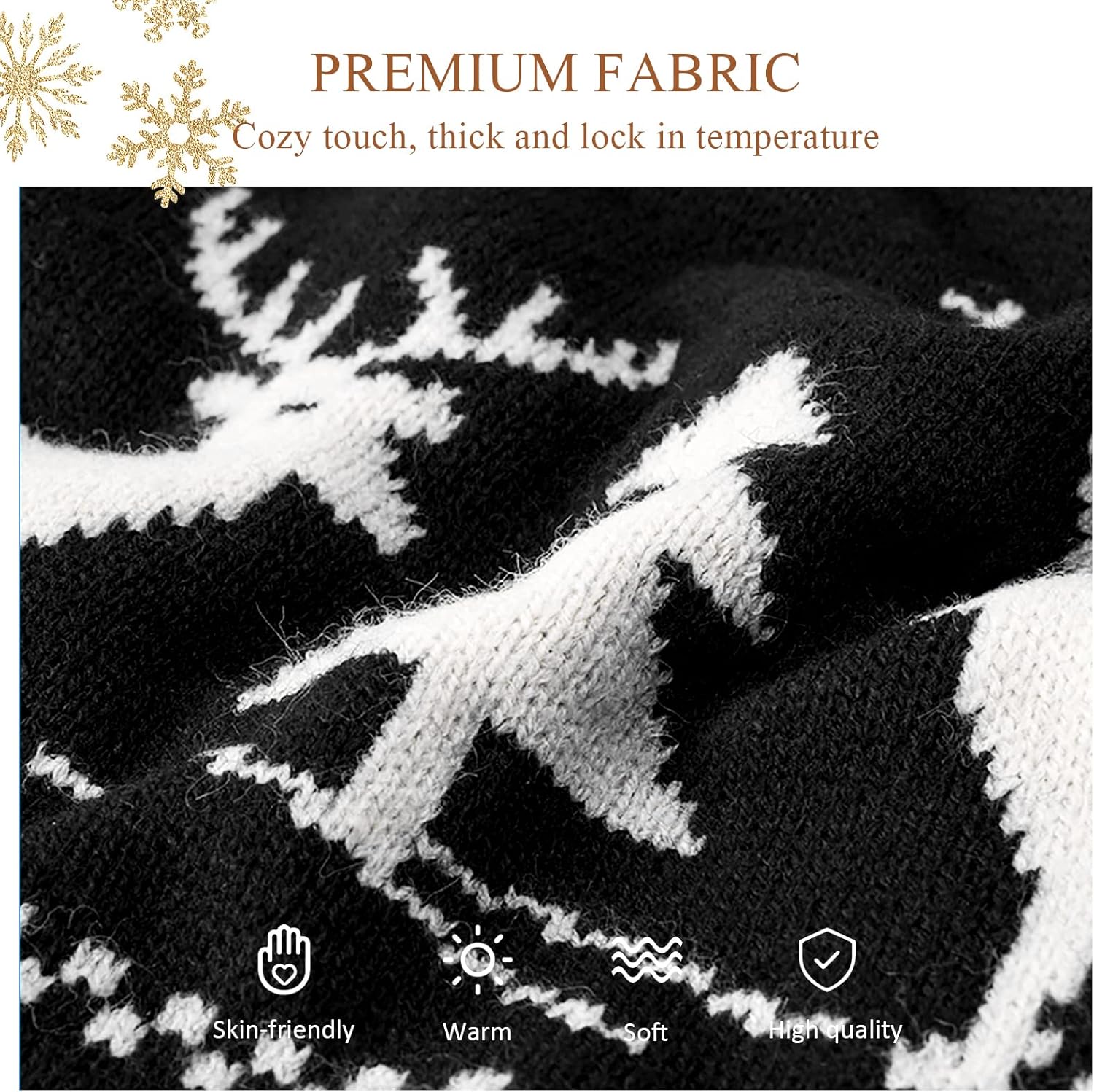 Winter Knitted Scarf For Women Reversible Christmas Scarf Fair Isle Snowflake Reindeer Soft Warm Long Scarves - Image 3