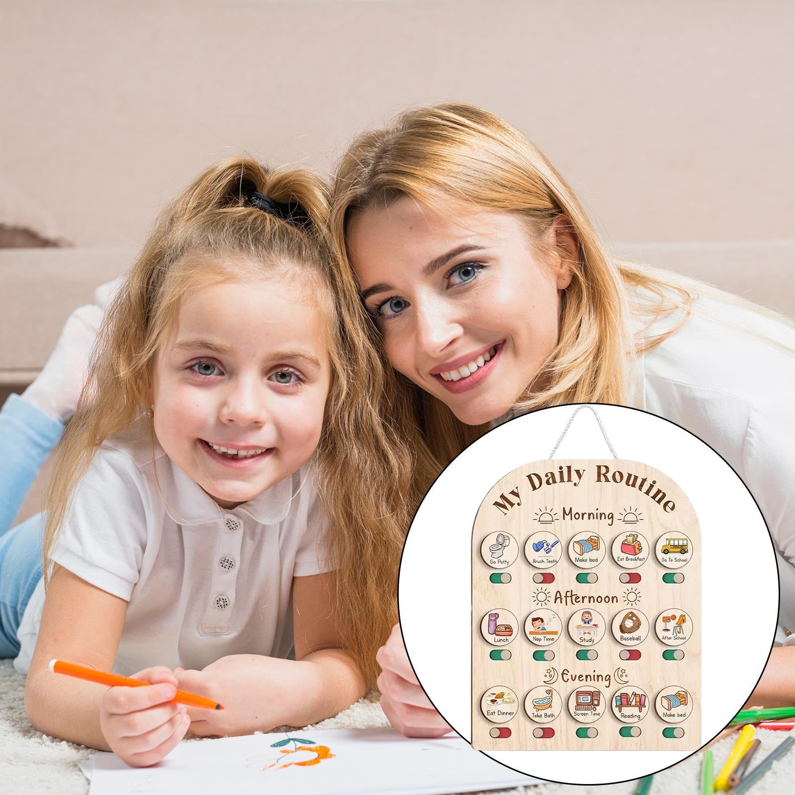 Tabella Delle Routine Per Bambini Piccoli - Tavola in Legno per la Routine della Buonanotte per Bambini 3-5 Anni | Scuola Materna in Legno Per Routine Mattutina e Notturna