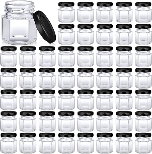 Miniatura 7 de Nuogo Paquete de 100 mini tarros hexagonales de vidrio de 1.5 onzas, tarros de miel, pequeños tarros de especias, tarros de conservas, mermeladas,