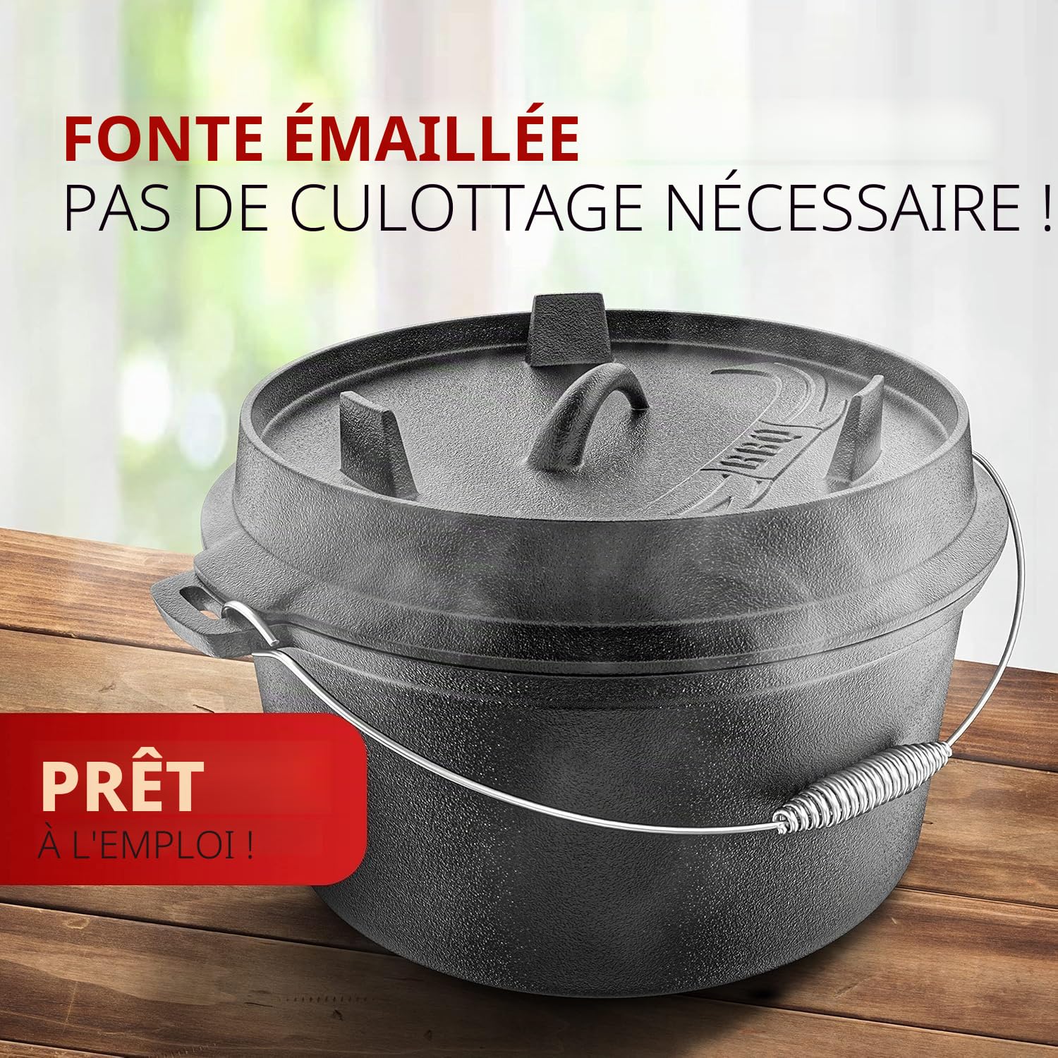 BBQ Dutch Oven - Set de cocotte hollandaise [9 l] – Compatible induction – Avec support – Marmite en fonte – Avec lève-couvercle et e-book (français non garanti)