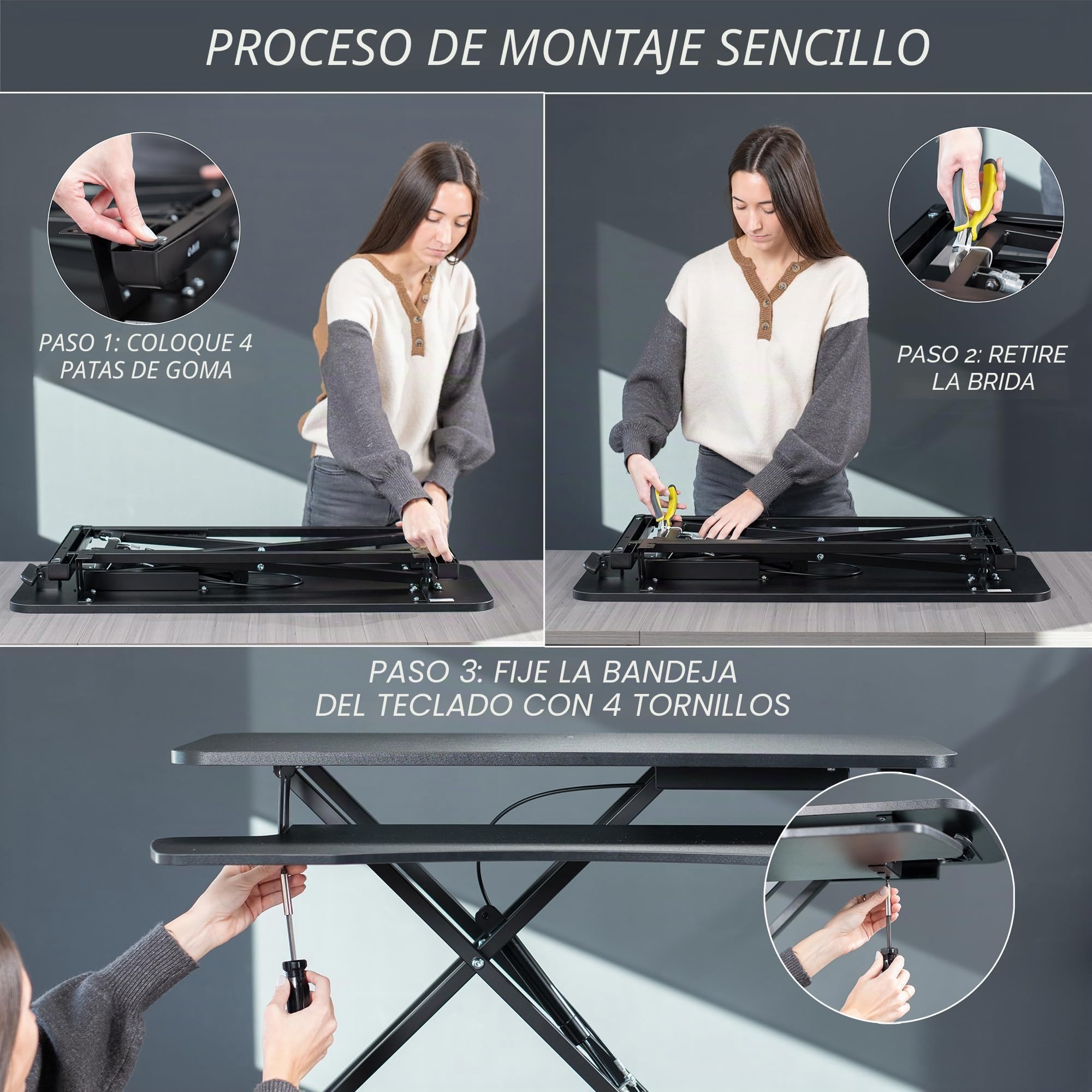 VIVO Convertidor de Escritorio de 80 centímetros, Serie K, Elevador de Altura Ajustable para Sentarse a pie, Monitor Dual y estación de Trabajo para Laptop con Bandeja Ancha para Teclado, Negro