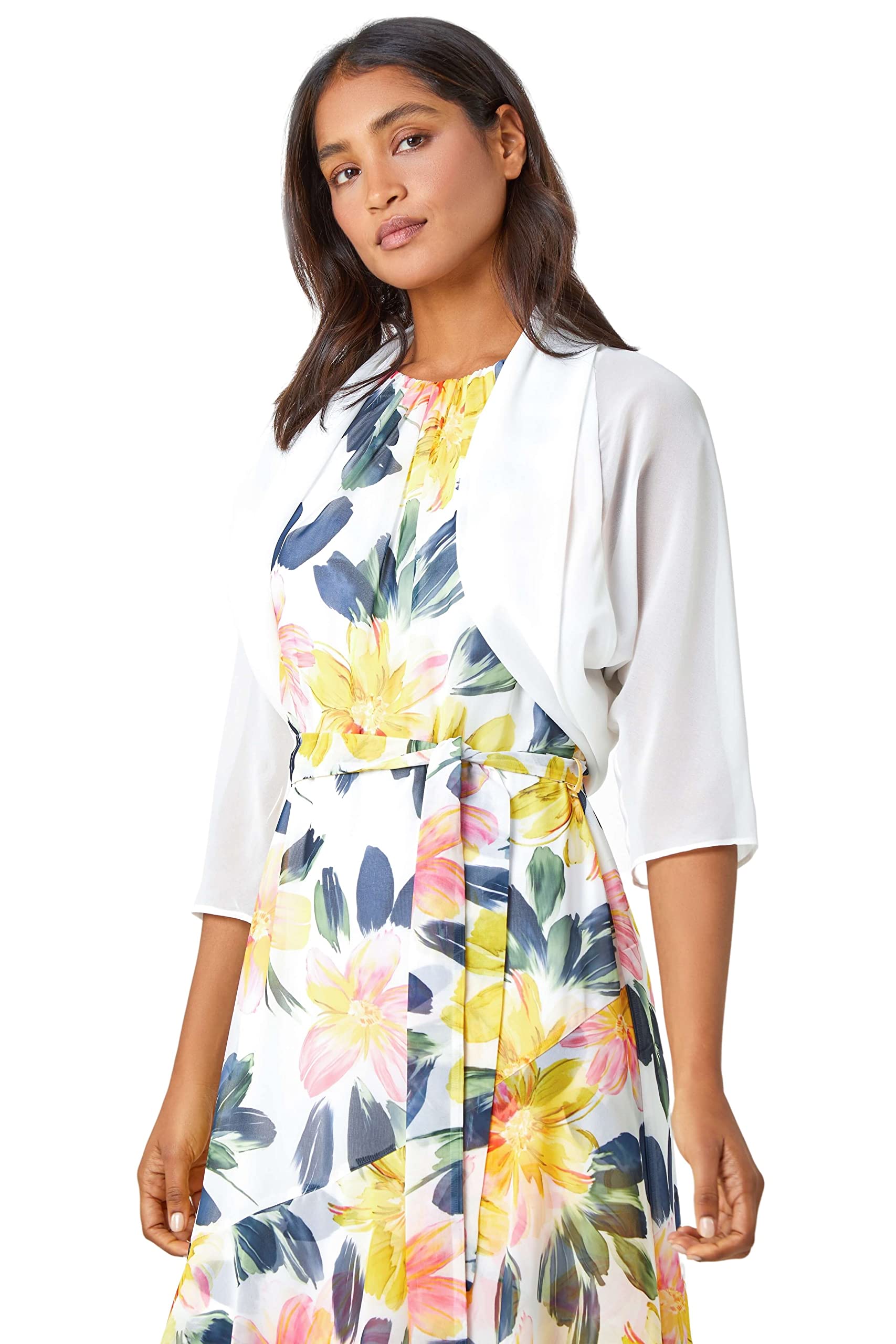 Roman Ruched Hem Chiffon Bolero, White, Size 16, Women