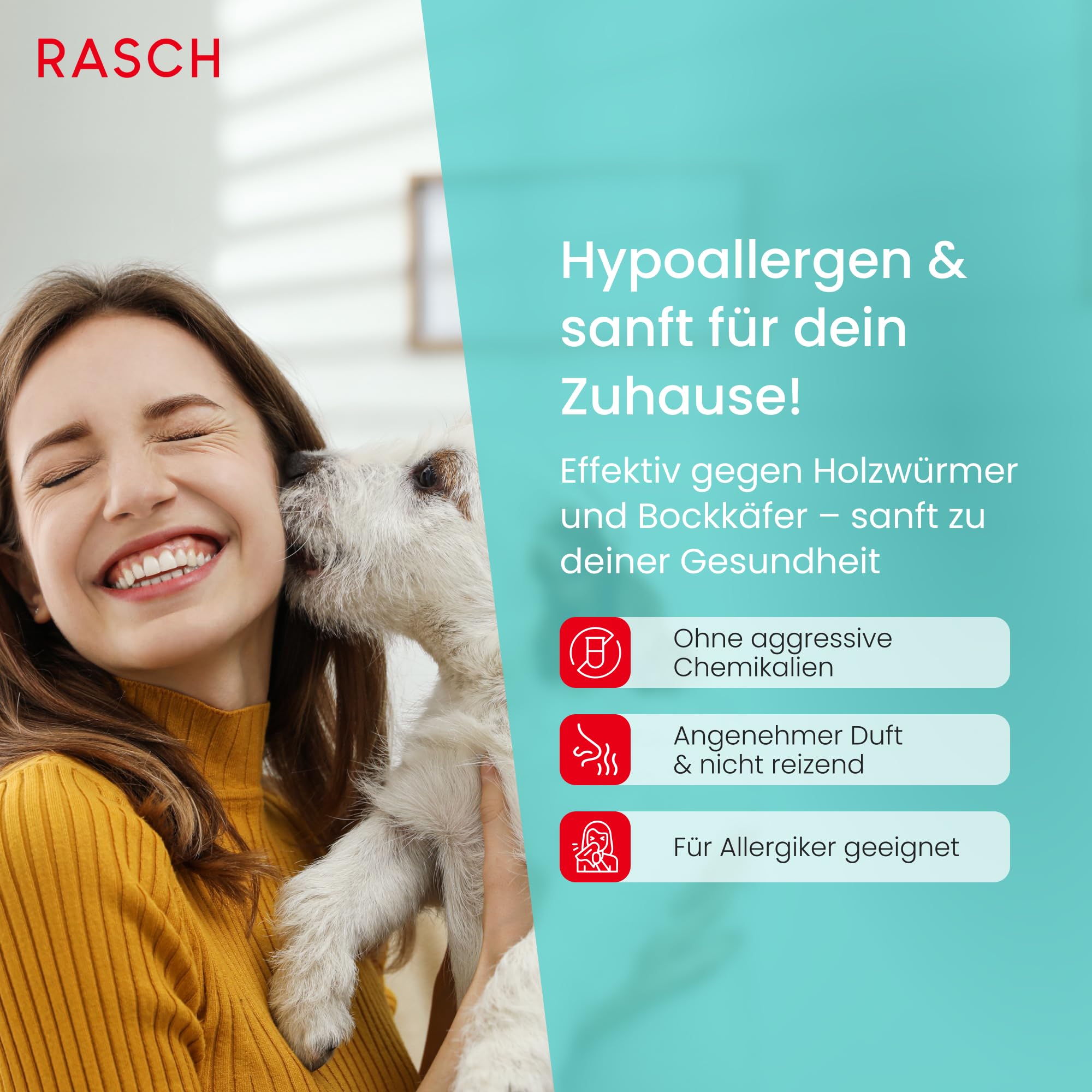 Rasch® Home Defender Holzwurmspray [500ML] - Anti Holzwurm Spray - Mittel für Holzwurmtod - Holzwurmmittel - Holzschutzspray gegen Holzwürmer - Holzschutzmittel Sprayflasche gegen Holzwurmbefall