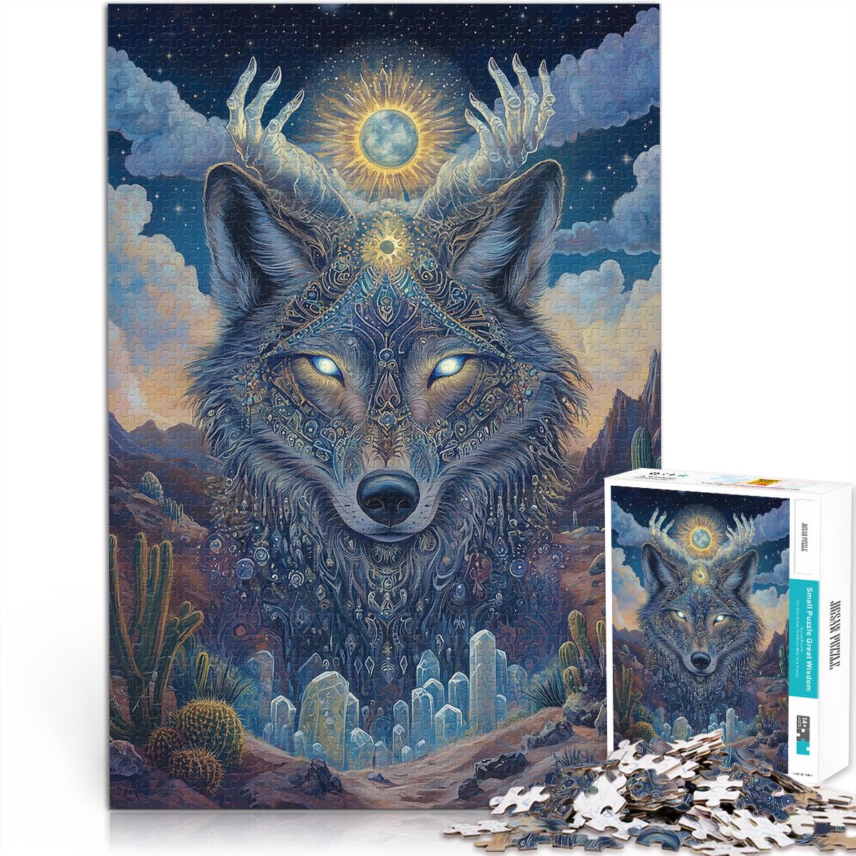 per adultiPuzzle da 2000 pezzi “Re Lupo Sacro” Fatto di carta，da 14 anni in su Gara di velocità a mano Un'opera d'arte。misurare：70x100cm/27.5x39.3pollice