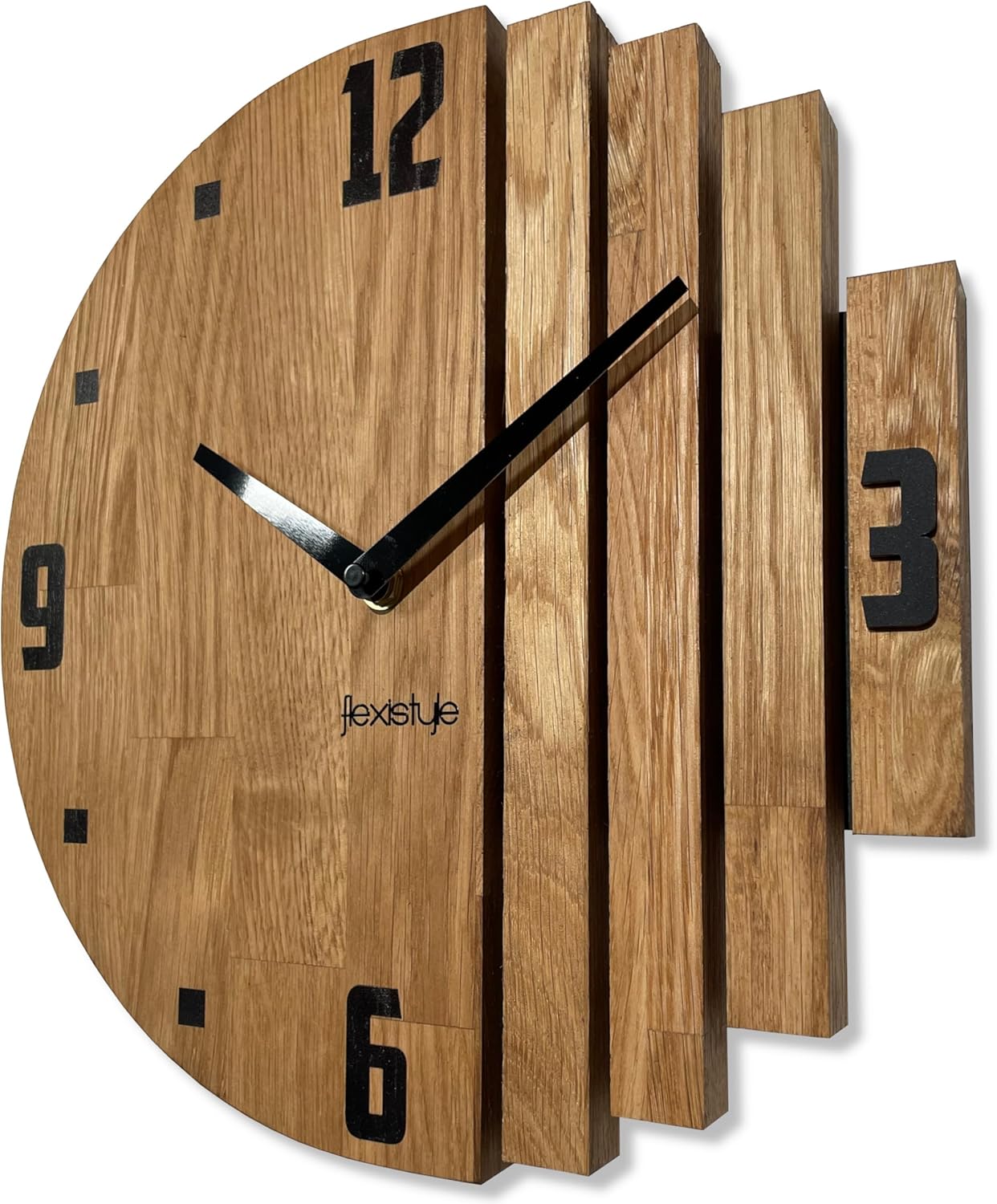 Asymmetry Wall Clock Oak Bathroom Living Room Wood Modern Diameter Without Ticking Noises Wood Look (Oak, 30 cm)