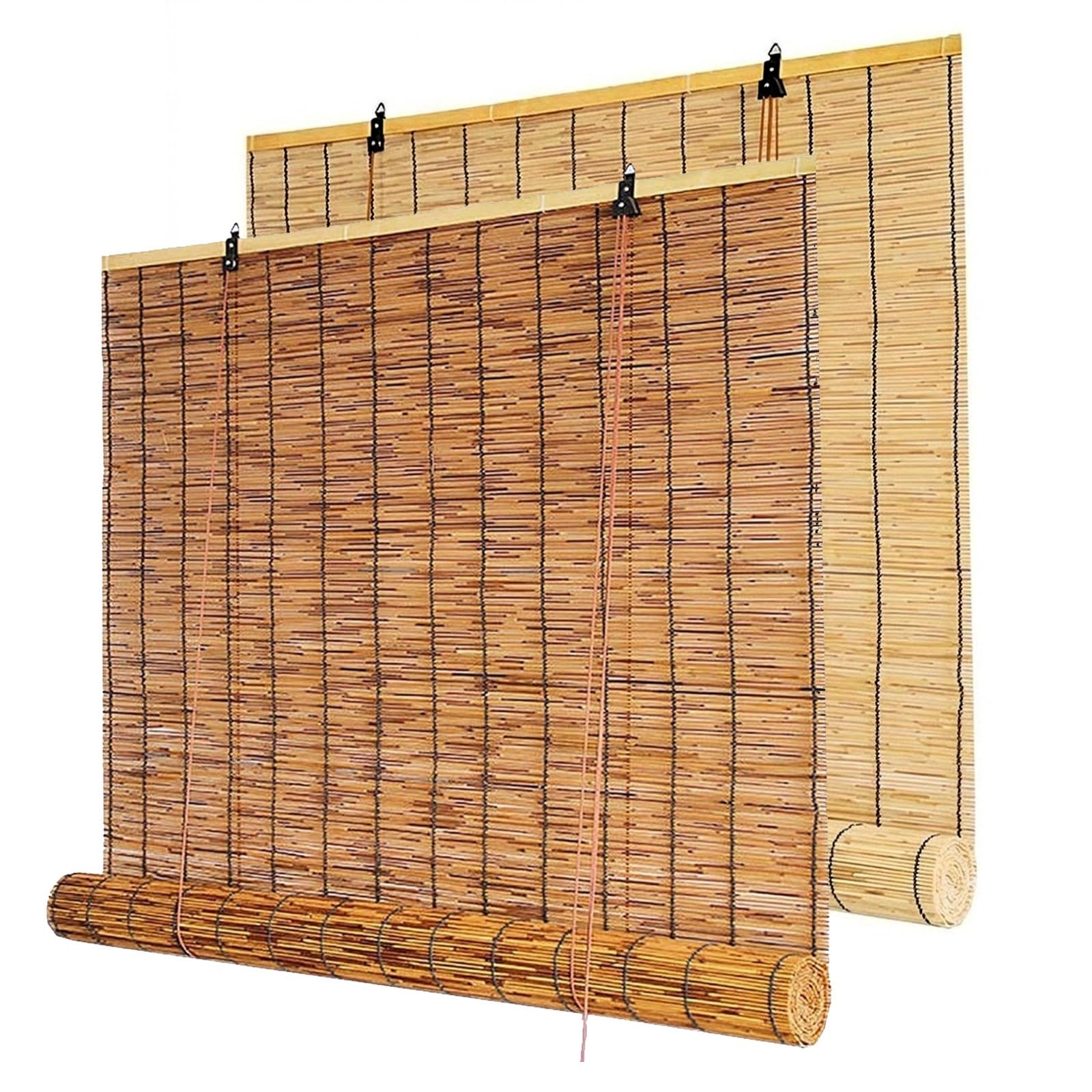 Privacy bamboo shades, outdoor bamboo blinds for patio, rattan roller shades custom blackout roll up reed blinds, waterproof privacy Cordless(Brown,110W x 120H cm)
