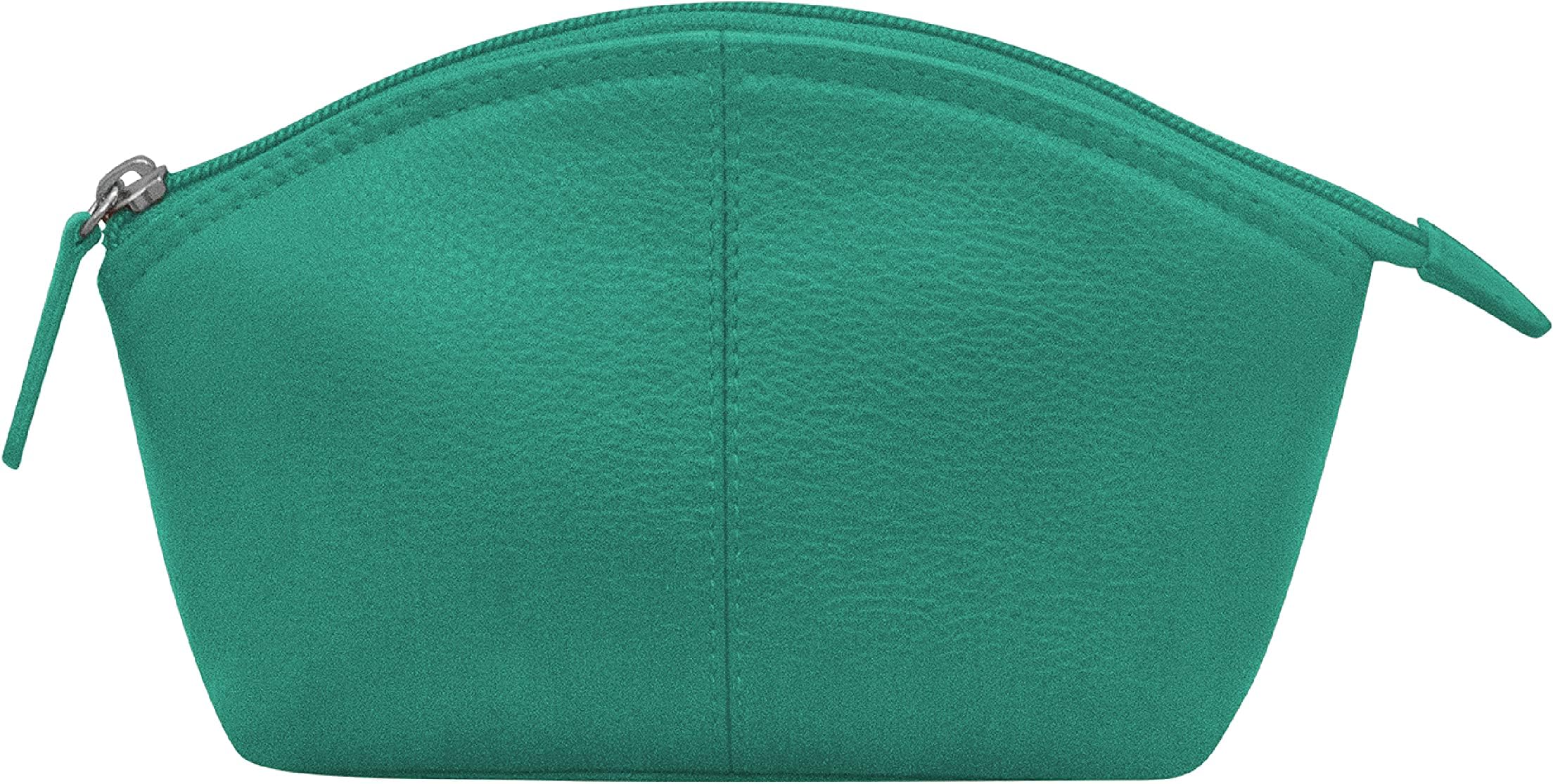 Genuine Leather Cosmetic Pouch - RFID Blocking Leather Travel Organizer Bag with Top Zip Closure and Interior Zip Pocket, Compact Lightweight Make Up Bags, Aqua