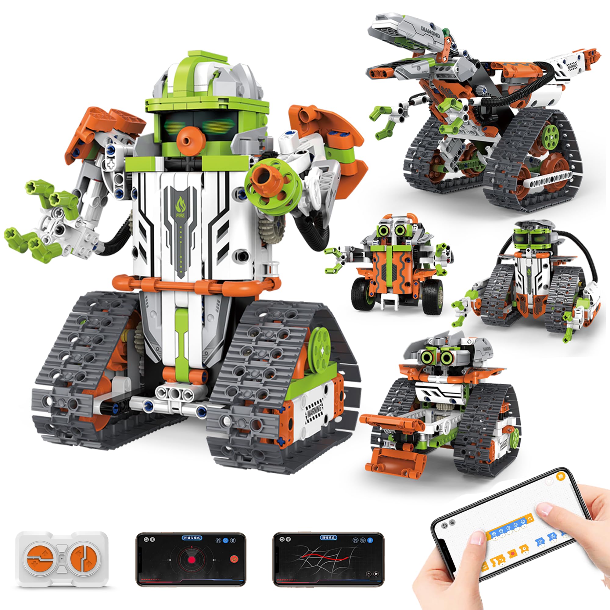 Mechanical Dinosaur and Robot Coding Set, 5-in-1 Structural Building Set with Remote and app Control, 539 Creative Toy Gifts for Ages 8 and Older.