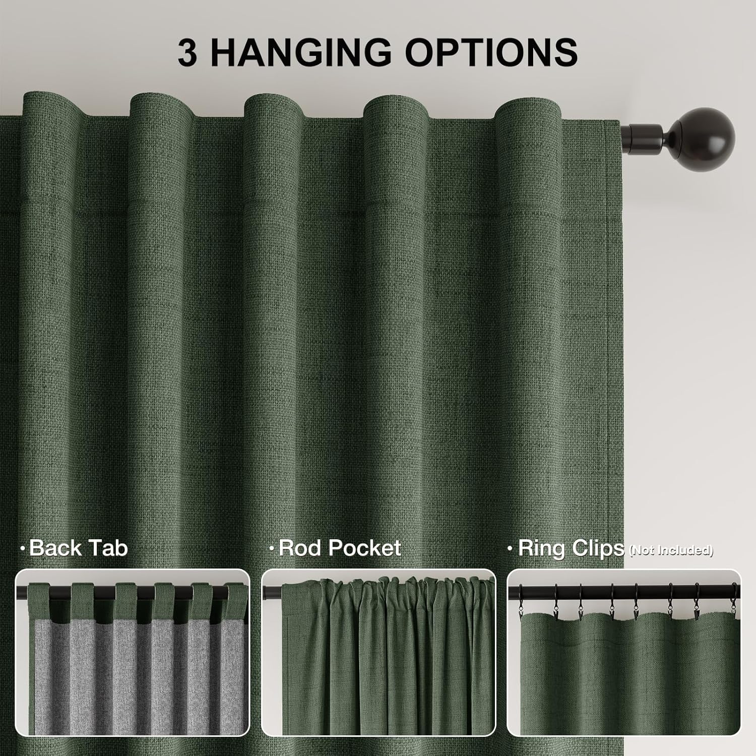 Rinwoc 100% Blackout Curtains 108 inch Length 2 Panels for Living Room, Linen Textured Room Darkening Thermal Insulated Noise Reduction Farmhouse Drapes for Bedroom (W52xL108, Olive)