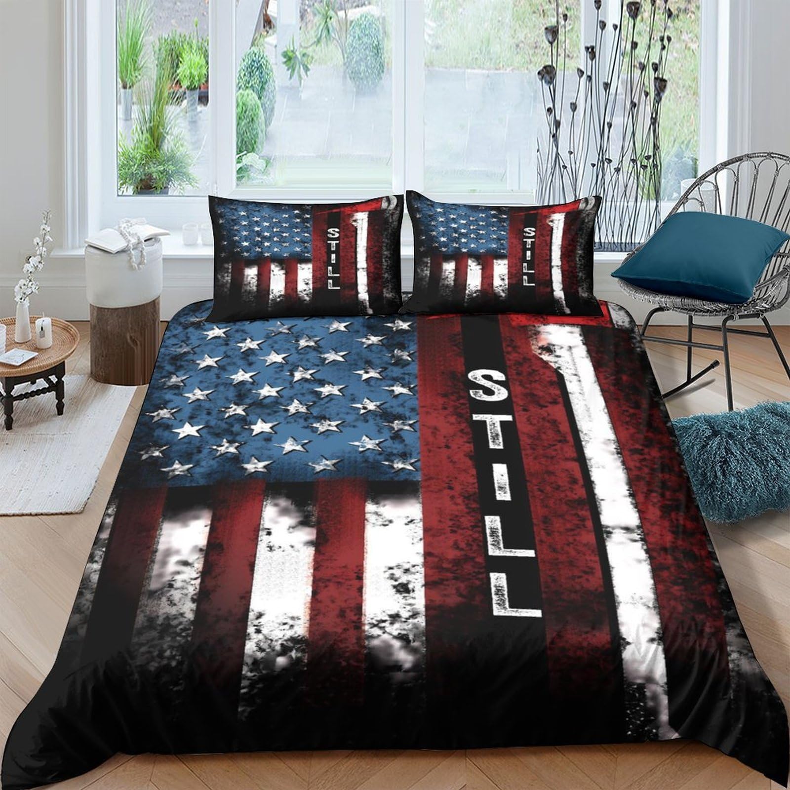 Ctjqhvkz Style-1 3D Printed American Flag Fitted Sheet Microfiber Soft Still Stripe Bed Cover For Bedroom Guest Room Decor Mattress Protection Single（135X200cm）