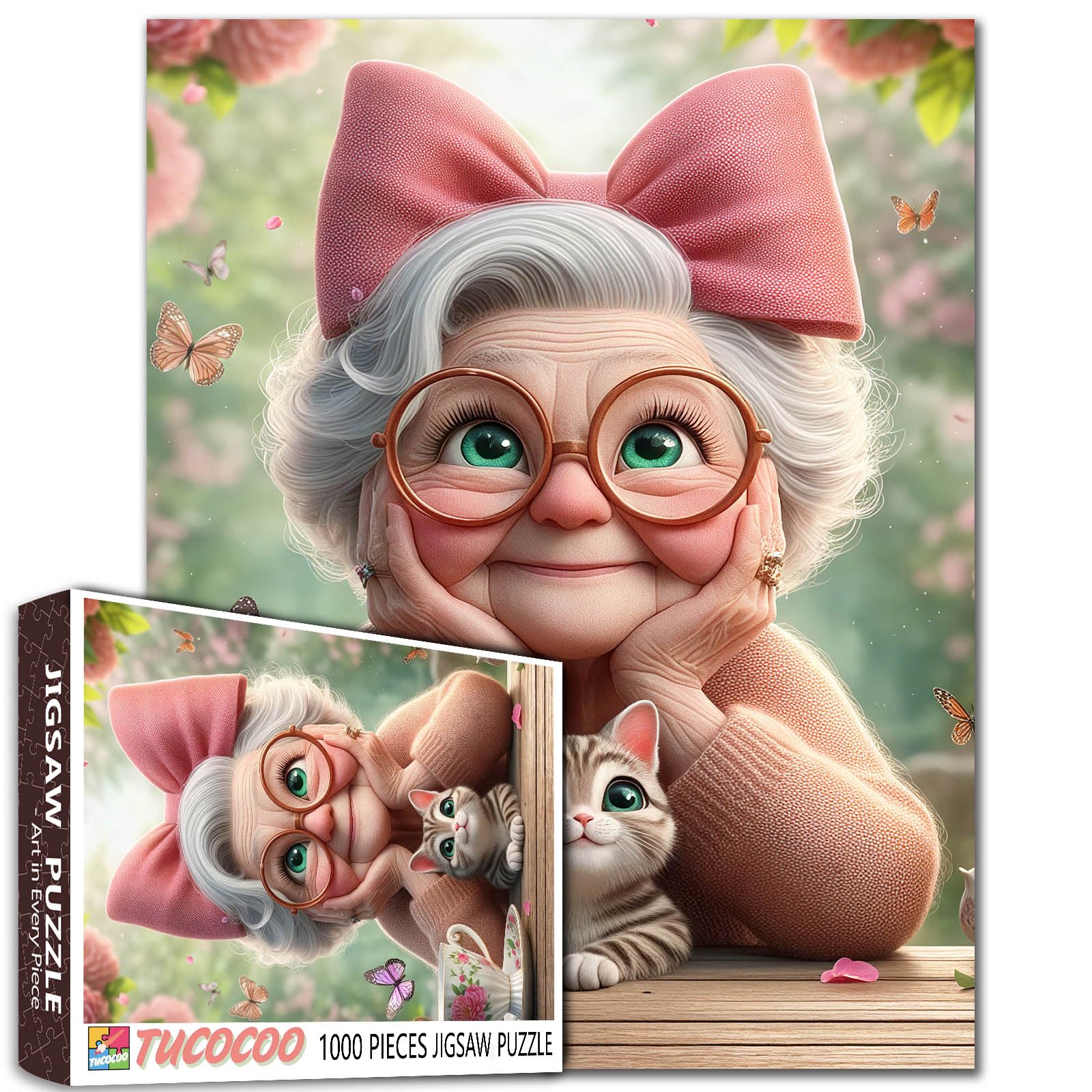 Cute Old Woman with Bow Tie Jigsaw Puzzles 1000 Pieces for Adults — image 1