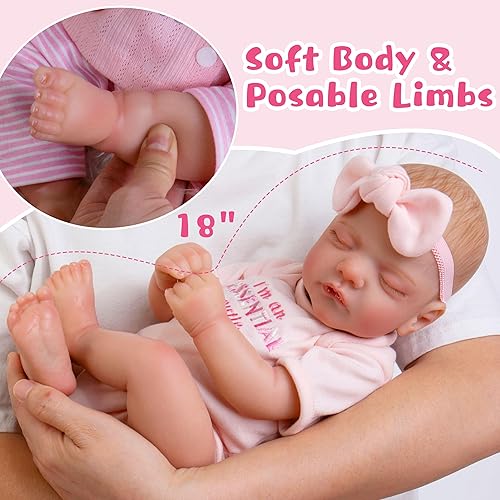 Miniatura 4 de Muñecas de bebé Reborn de 18 pulgadas, piel suave, realistas, muñecas de bebé de tela para dormir, muñecas de bebé recién nacidas con ropa y