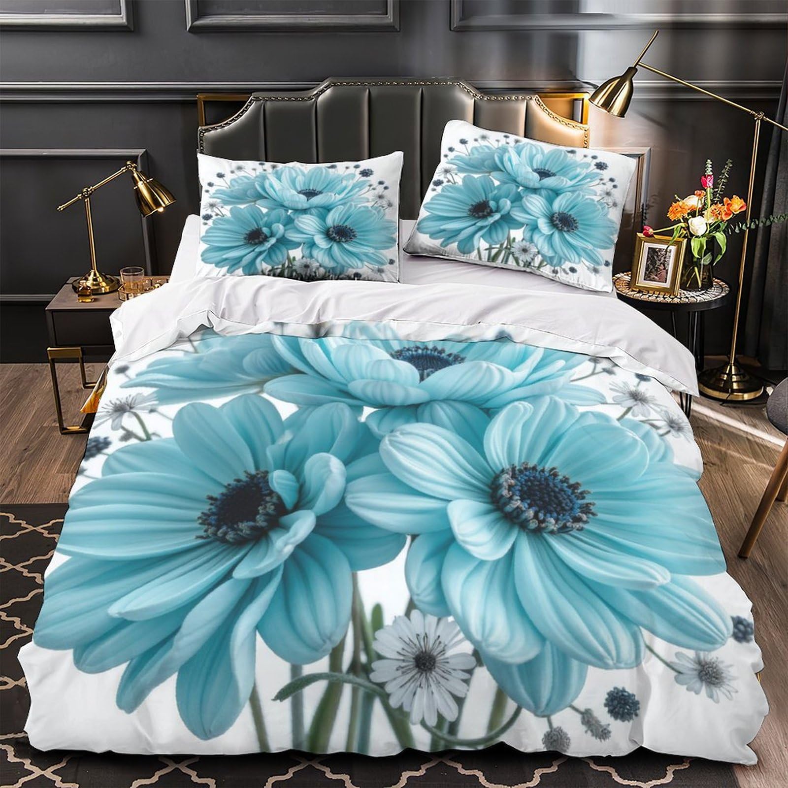 Parure de lit fleurs fantastiques et papillon bleu pour des nuits douces