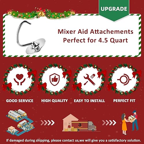 Miniatura 6 de Accesorios de ayuda para mezclador de cocina de acero inoxidable, gancho de masa de pan K45DH apto para mezcladores de soporte de cabeza inclinable