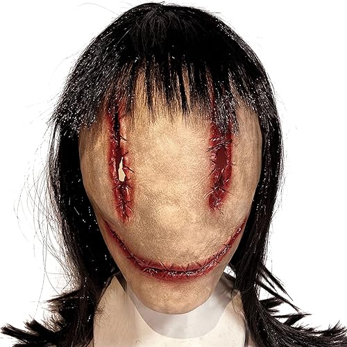 FBKPHSS Máscara de diablo de terror con pelo largo, espeluznante máscara de miedo de Halloween, disfraces de Halloween para Navidad, Pascua,