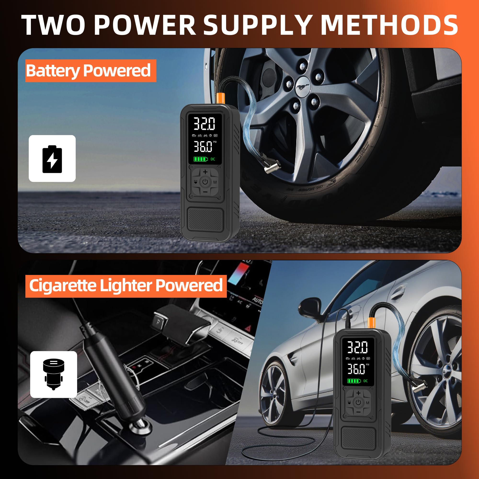 Calmara Y34 Tire Inflator Portable Air Compressor,4X Faster Inflation,6000mAh Cordless/12V DC 150PSI Air Pump with Digital Pressure Gauge for Car,Motorcycle,Bike,Valentines Day Gifts for Him