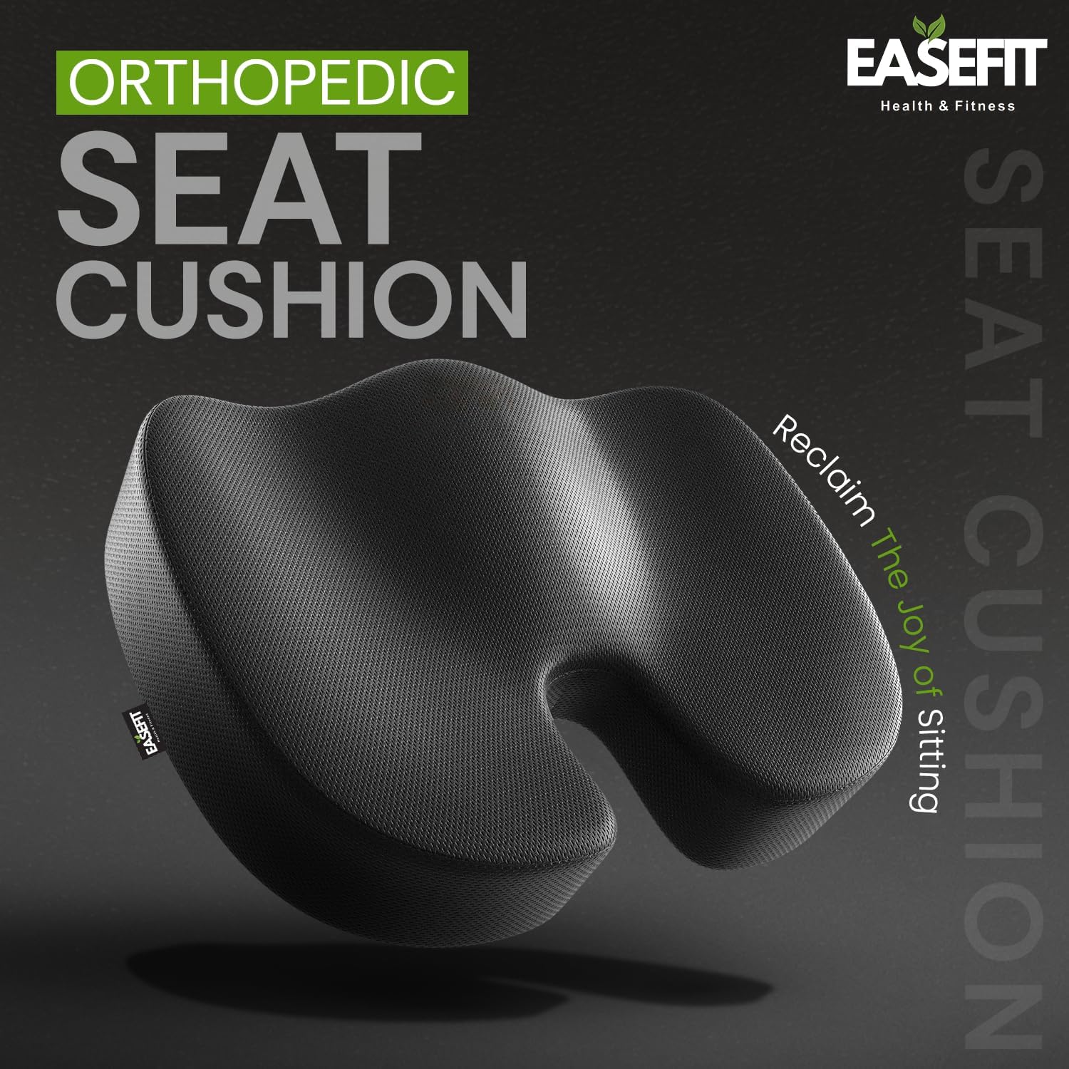 EASEFIT Orthopedic Coccyx Seat Cushion for Tailbone Pain | 2-Year Warranty | Memory Foam Pillow for BackPain Relief, Sciatica, Office Chair Sitting, Car & Home | Made in India (Universal, Mesh Black)