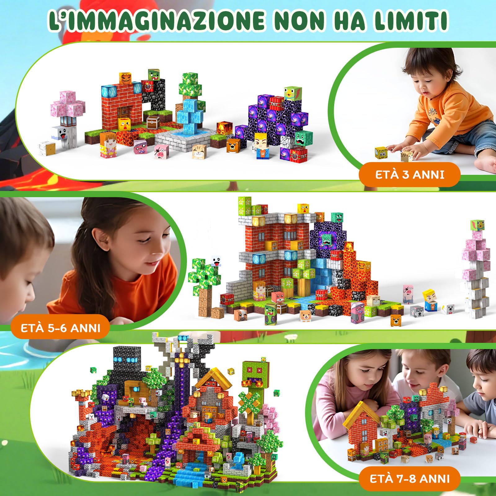 Costruzioni Magnetiche per Bambini 330 PCS 2CM, giochi cubi magnetici Montessori 3+. Blocchi Magnetic Building Blocks adatti da 3 a 12 anni, regali di compleanno perfetti per ragazzi