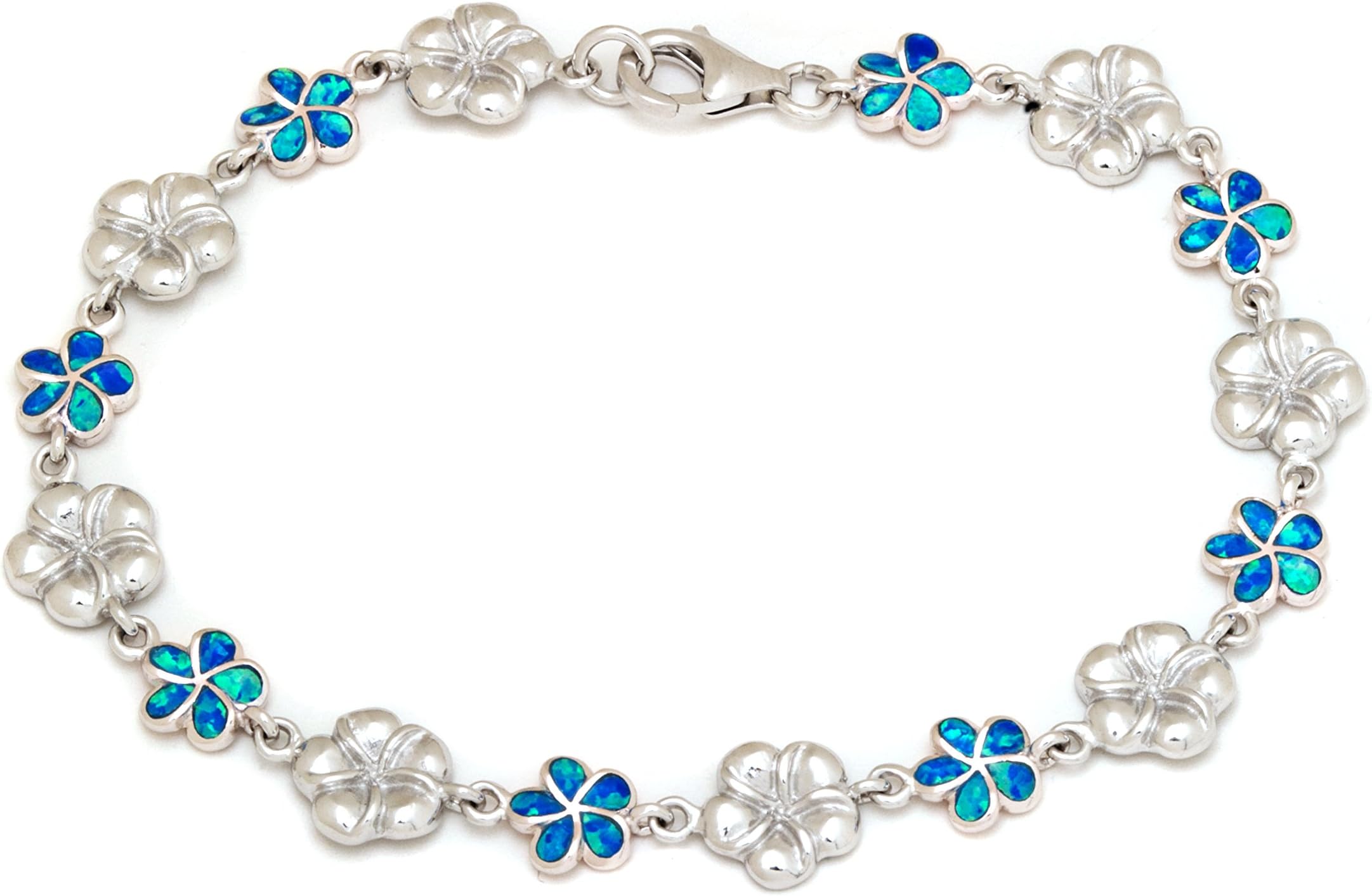 Sterling Silver With Opal Inlay Plumeria Garden Bracelet