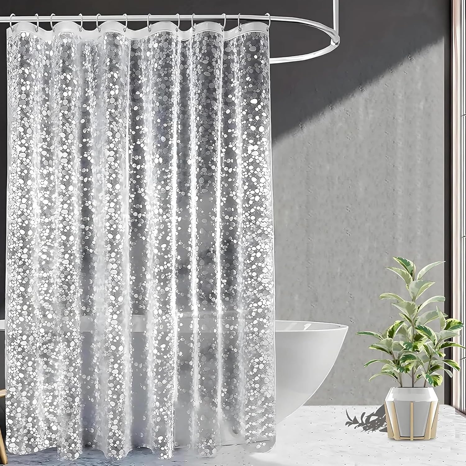 PVC 3D Translucent Shower Curtain, Waterproof Bathroom Curtain, Transparent, (4.5x7 Feet, Pack of 1)