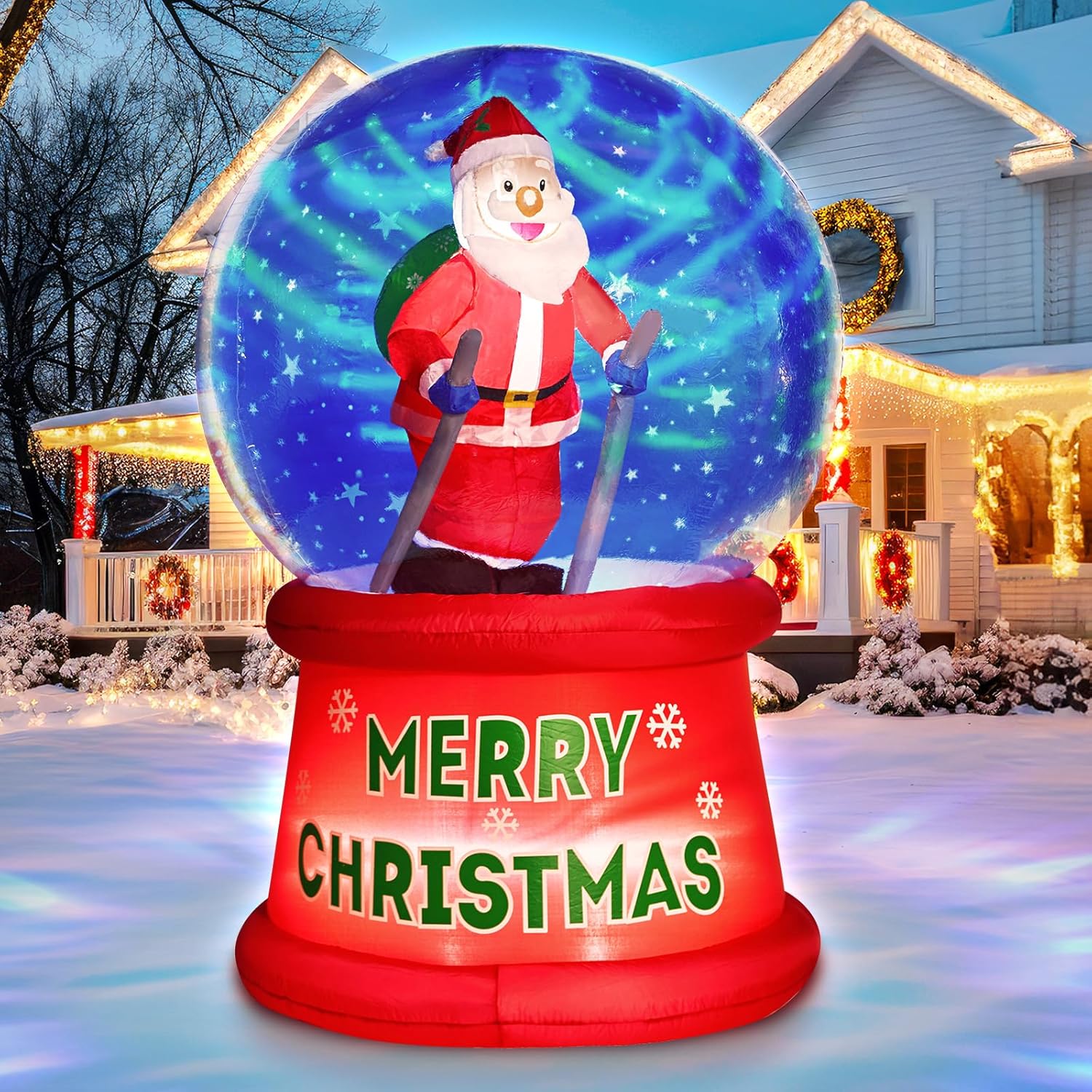 Minetom 6 FT Christmas Inflatable Snow Globe, Outdoor Christmas Inflatable Decoration Santa Claus on Sleigh with Built-in LEDs for Xmas Party Outsides Yard Garden Lawn Winter Decor