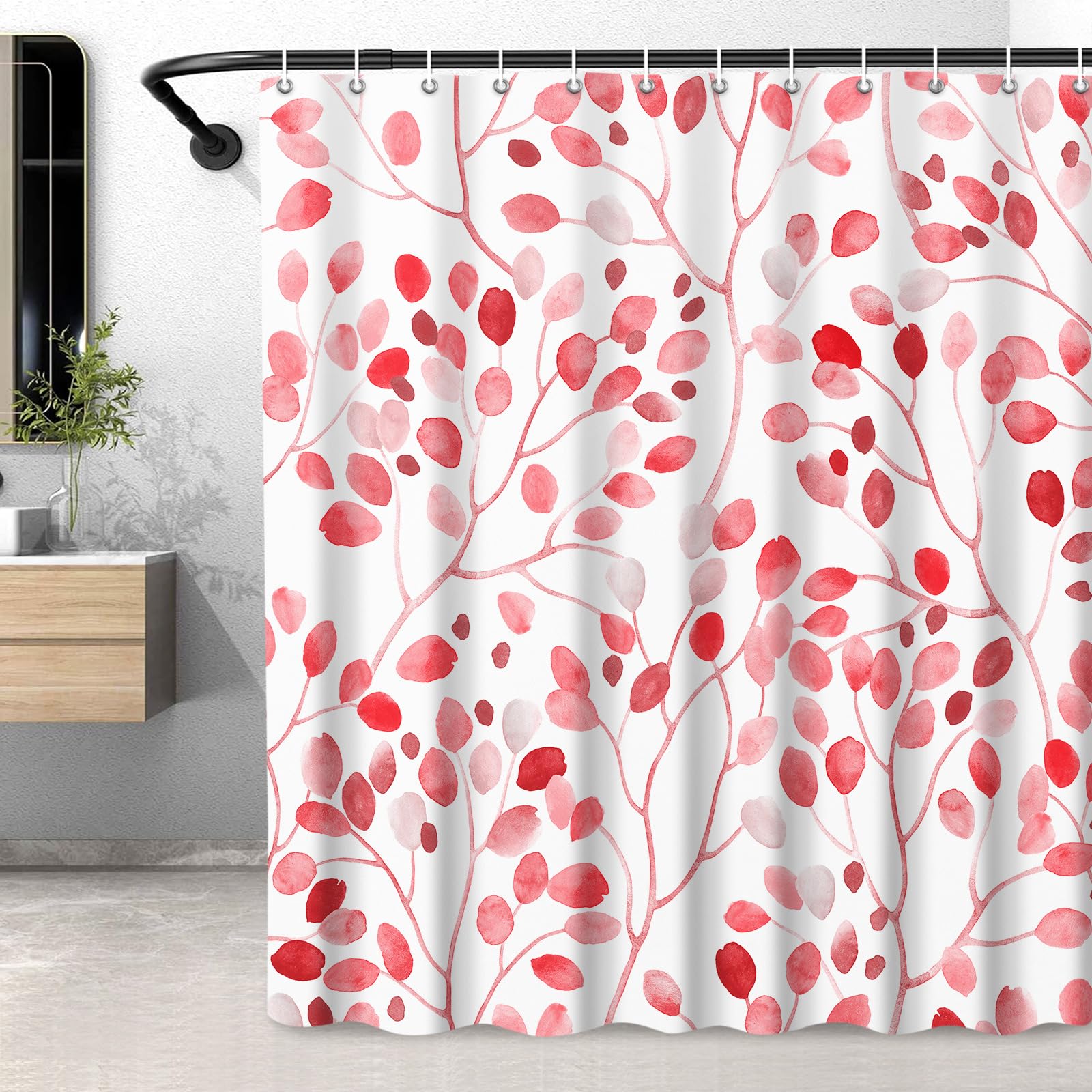 LXBNI Pink Boho Floral Shower Curtain for Bathroom, Polyester Fabric Shower Curtain, Abstract Boho Leaves Botanical Bathroom Accessories Decor, Cloth Shower Curtain 72x72 Inches with 12 Hooks.