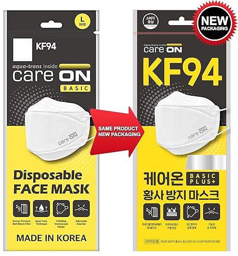 Miniatura 3 de CARE ON Mascarilla protectora (KF94), contra polvo fino, polen, gotas, empaquetada individualmente (paquete de 10), color blanco grande