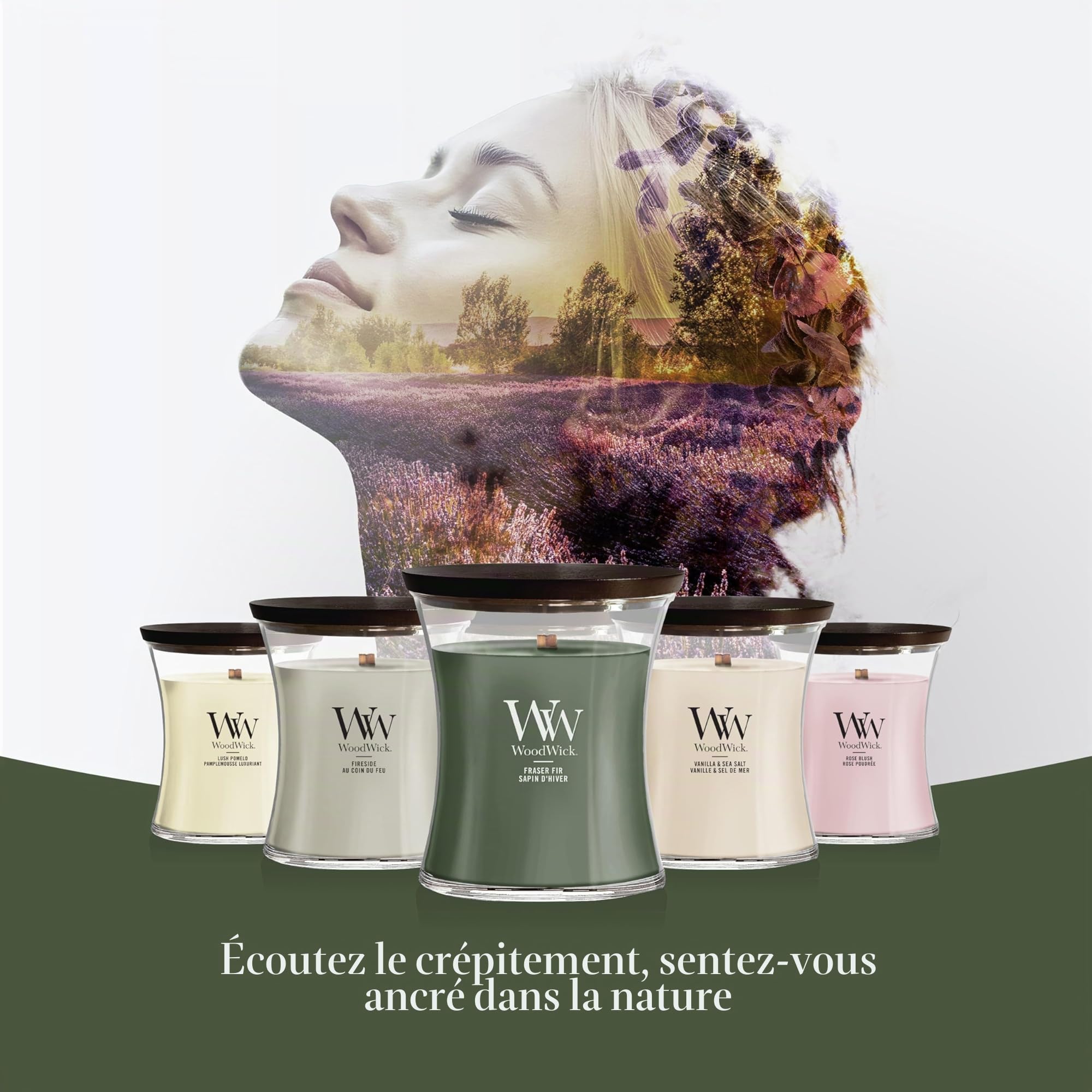 WoodWick grande bougie parfumée sablier avec mèche crépitante | Sapin de fraser | Jusqu'à 130 heures de combustion