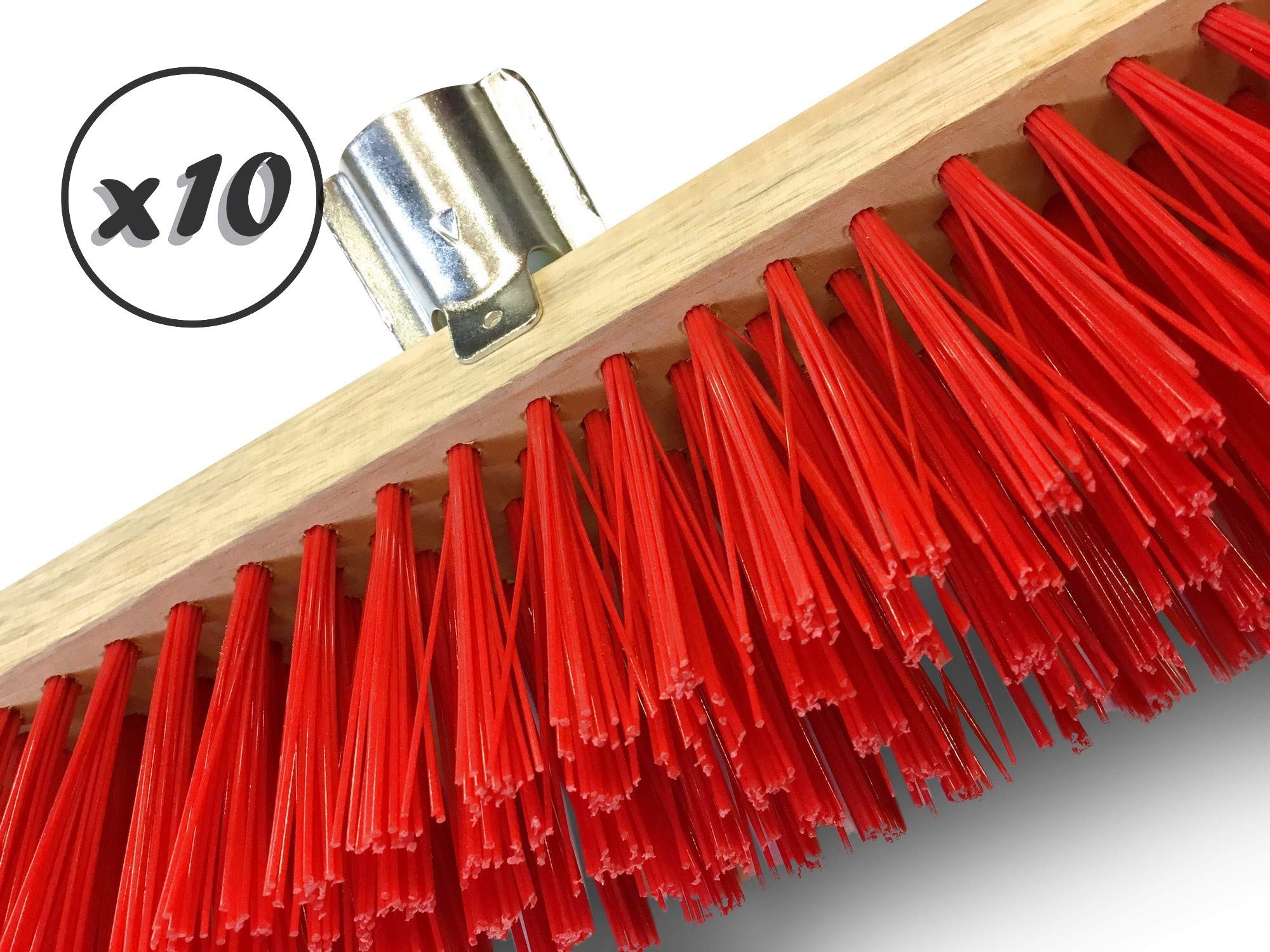 Miotła warsztatowa typu kantonier | Zestaw 10 | Track Outdoor | Długość 60 cm | Wypełnienie szczotką PVC czerwoną | Drewniana podeszwa | Metalowe tulejki Ø 28 mm | Bez uchwytu | Kibros 2360Bx10
