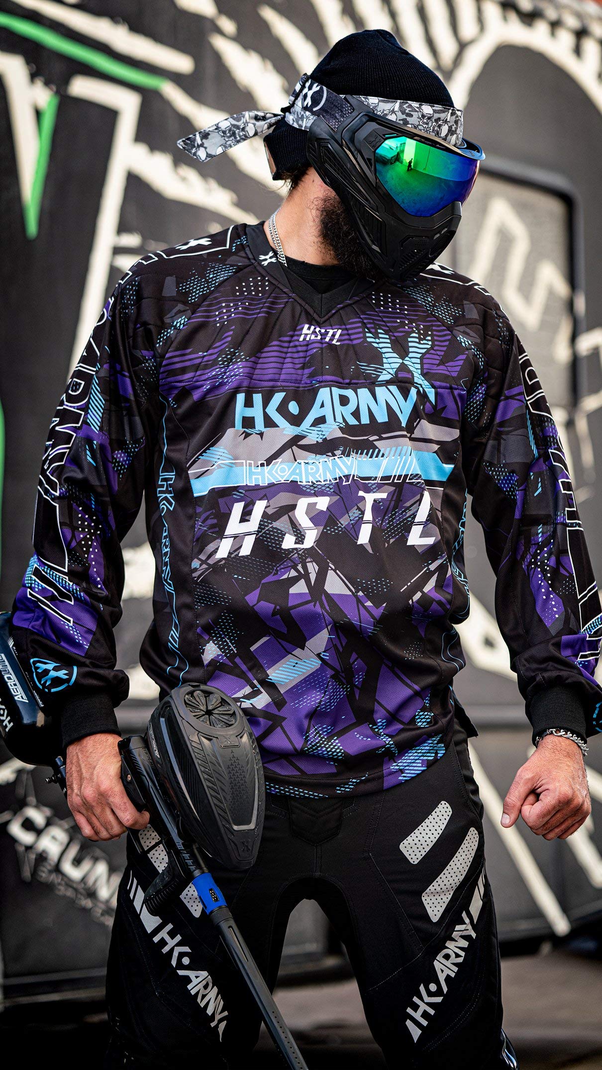 HK Army Paintball HSTL Line Trikot - Grün, Langarm, V-Ausschnitt, Unisex-Erwachsene, Unisex-Jugendliche, Frauen, Sportlich, feminine, Belüftete Seitenteile, Baumwolle 50%, Polyester 50%