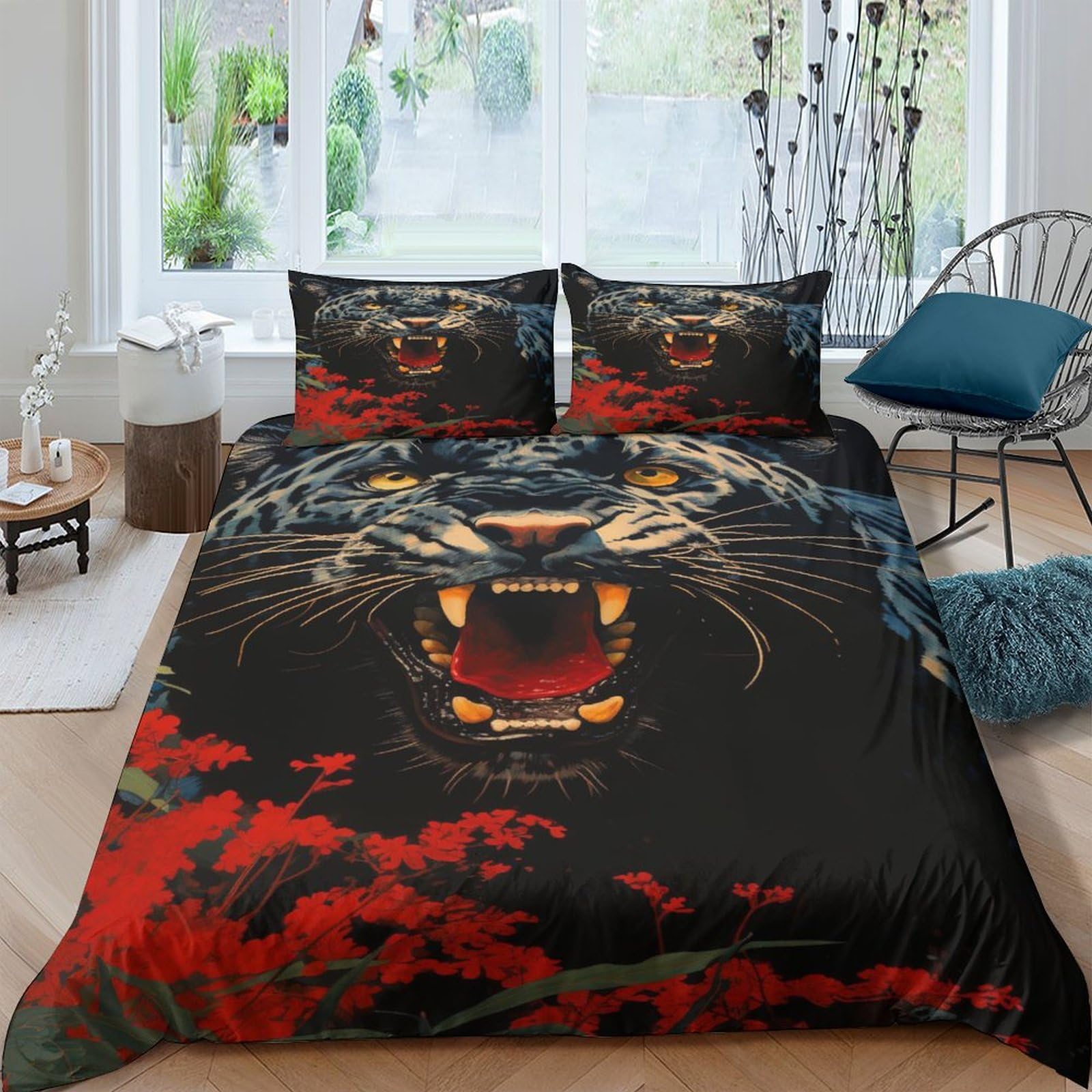 Housse de couette panthère noire anti-plis en microfibre douce facile à laver