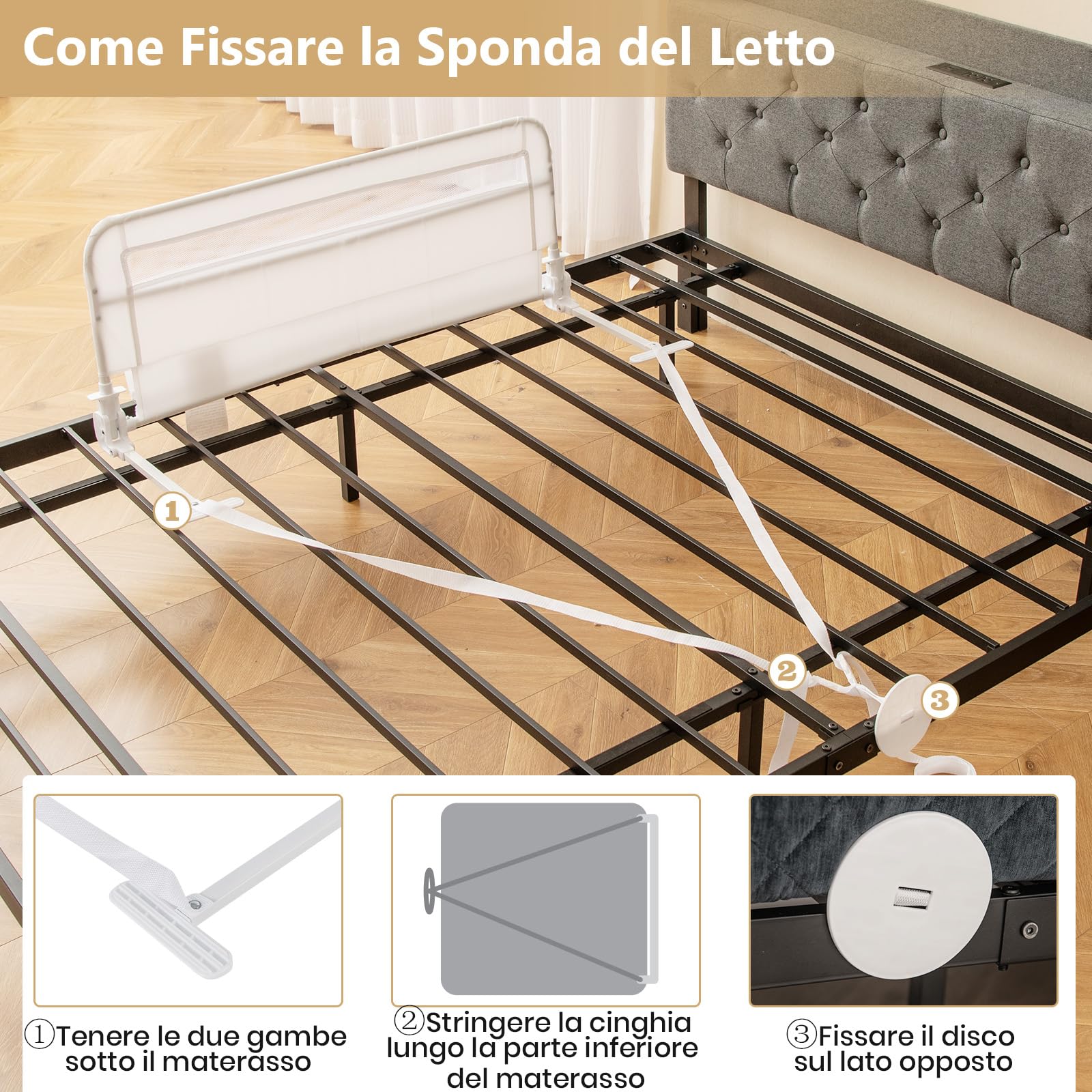 RELAX4LIFE Sponda Letto per Bambini 120cm/100cm, Barriera di Sicurezza, Traspirante e Pieghevole, Sbarra Letto per Letti Singoli e Matrimoniali (100 x 41 x 42 cm,Bianco)