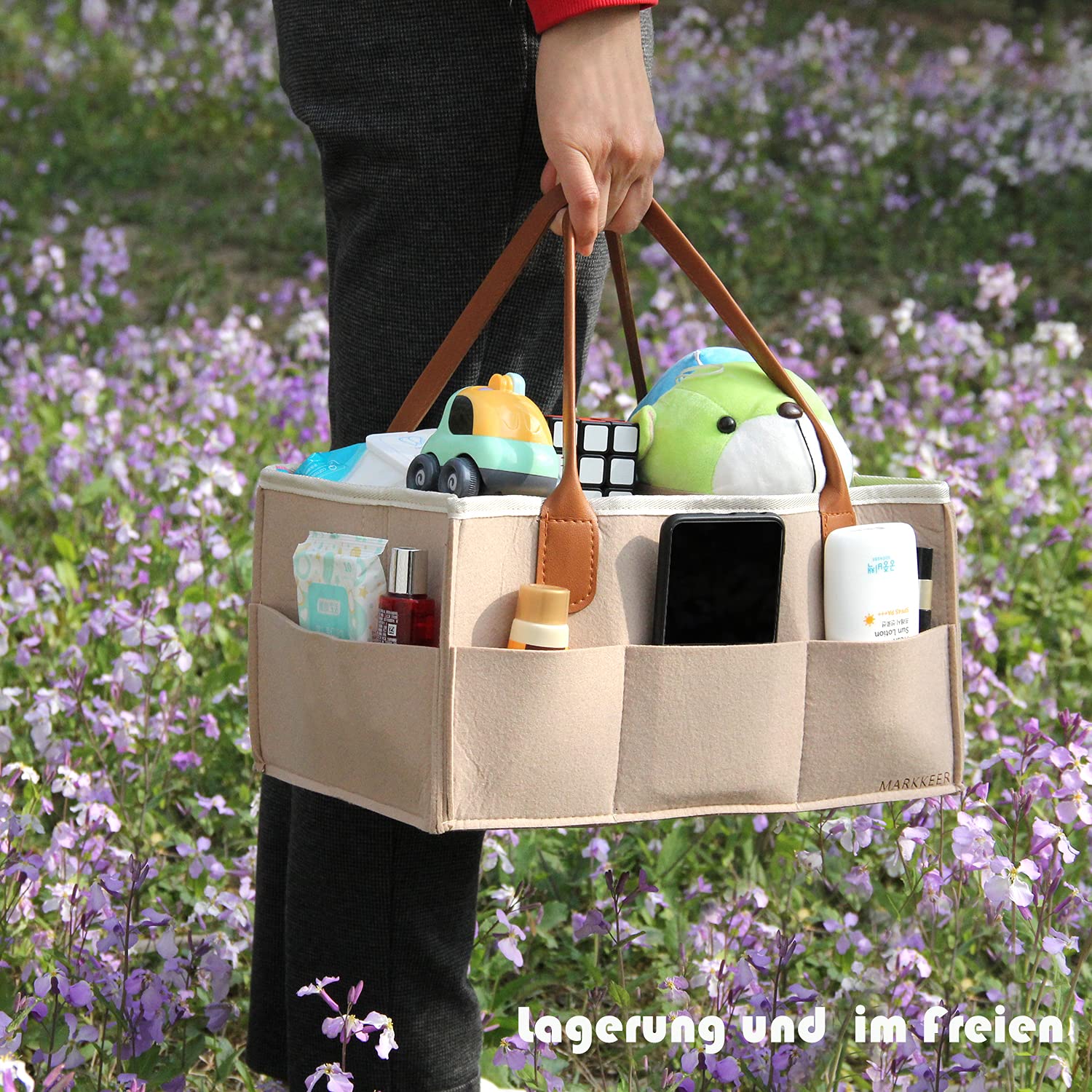 Panier Table à Langer Panier à Langer Bébé Redcoutt - Organiseur Couches Portable, 38x18x23 Cm, Beige
