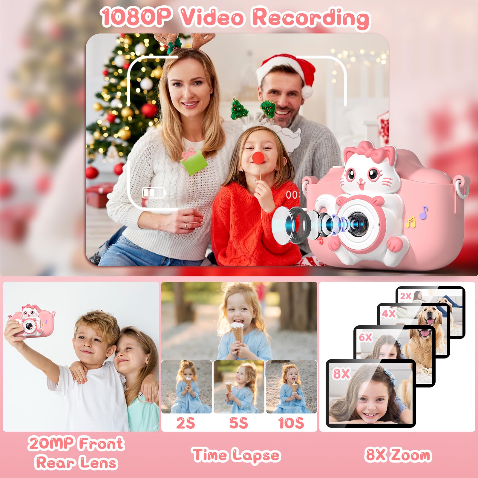 Gofunly Macchina Fotografica Bambini, 2.0 Pollici Mini Ricaricabile Fotocamera Digitale Bambini HD 1080P Selfie Videocamera con Scheda 32GB, Regalo Natale & Compleanno per Ragazze Ragazzi 3 a 12 Anni