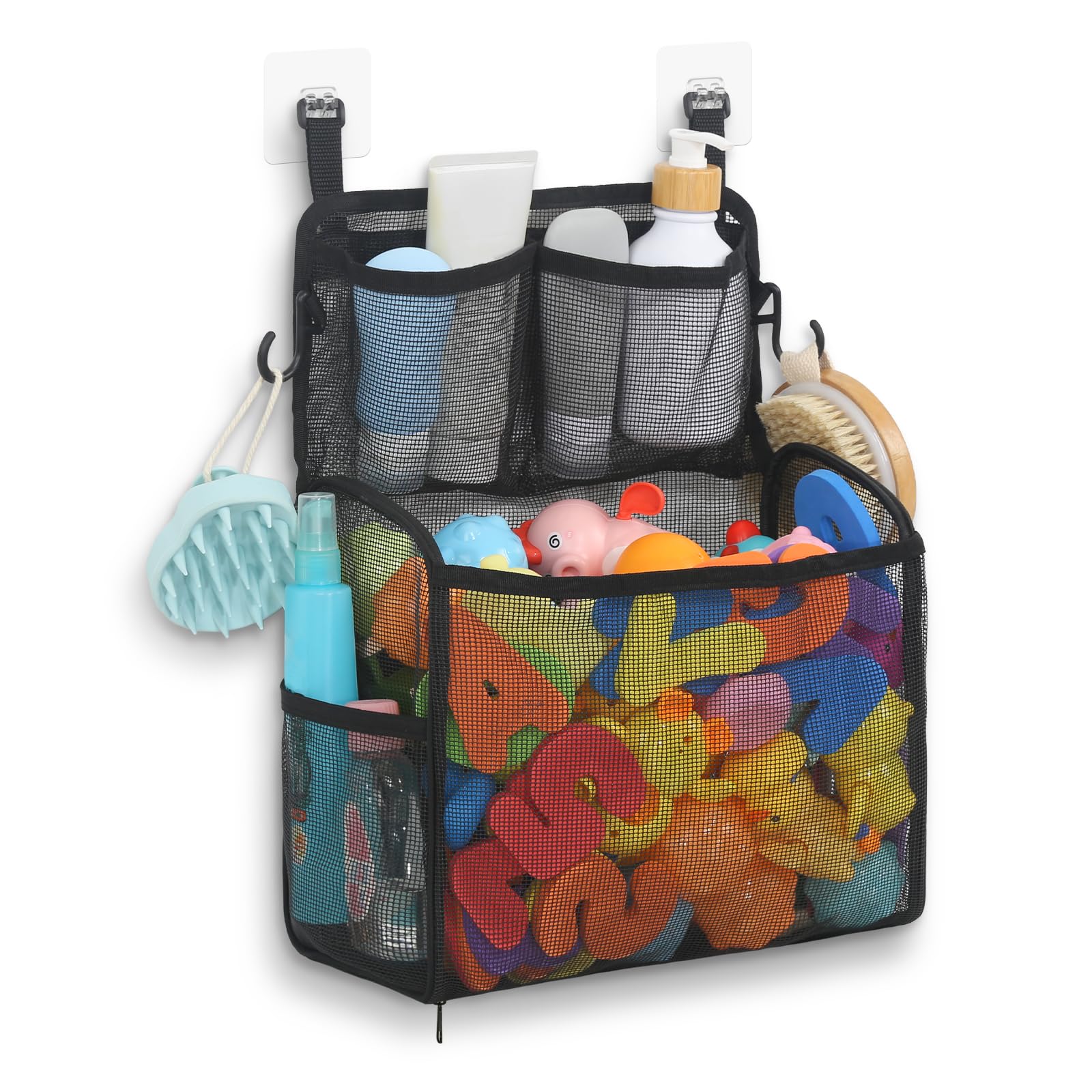 Goowin Bath Toy Storage Holder, Large Openings Bath Toy Organizer, Large Capacity Mesh Bathtub Toy Storage, Multi Use Bath Tub Toy Holder For Bathroom (Black)