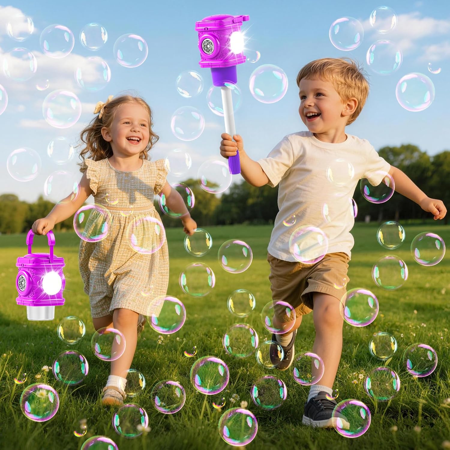Bubble Machine for Kids, Automatic Bubbles Blower Maker for Kid Toddlers, 2-In-1 Remote Control Street Lamp Bubble Maker with Adjustable Height, Bubble Maker for Wedding Birthday Party Camping Outdoor