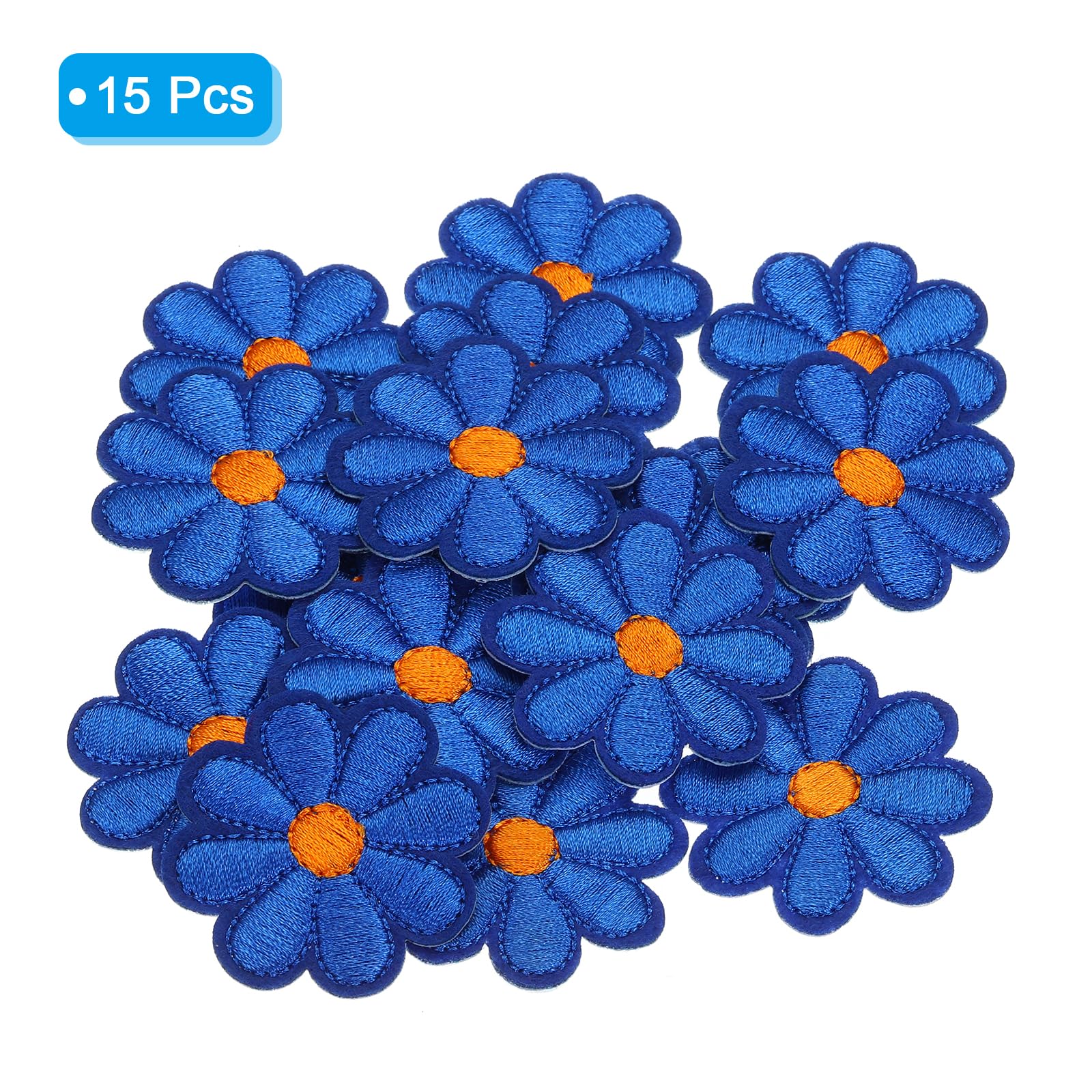 MECCANIXITY Parches bordados de flores para planchar o coser, parches de reparación de ropa, mochilas, zapatos, decoración, 90 x 90 mm, paquete de 15 (azul oscuro)