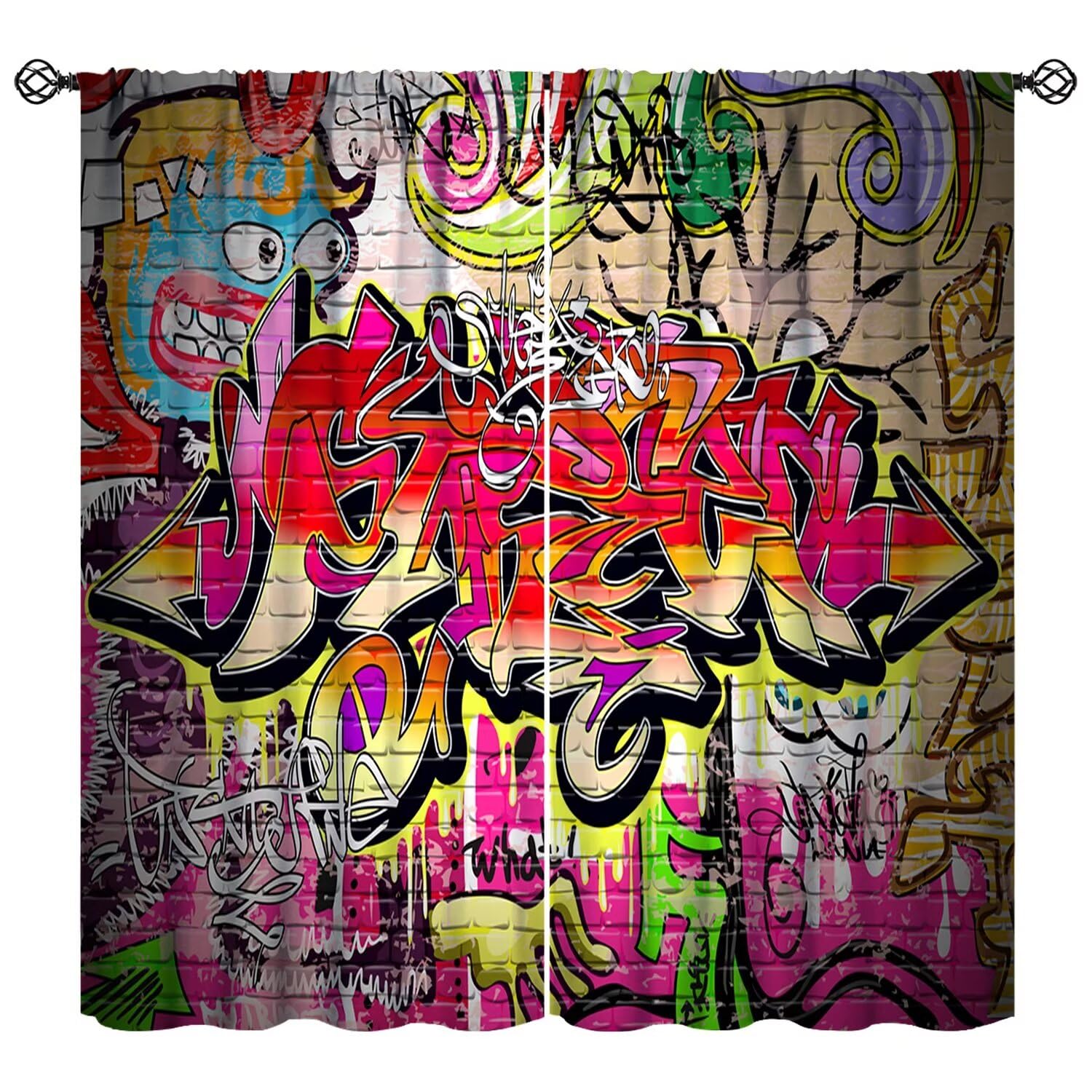 JADERYS Graffiti Blackout Curtains Abstract Art Street Wall Graffiti Cool Colorful Boys Teen Men Bedroom Living Room Bathroom Rod Pocket Decoration Window Drapes 2 Panels W21xL54in