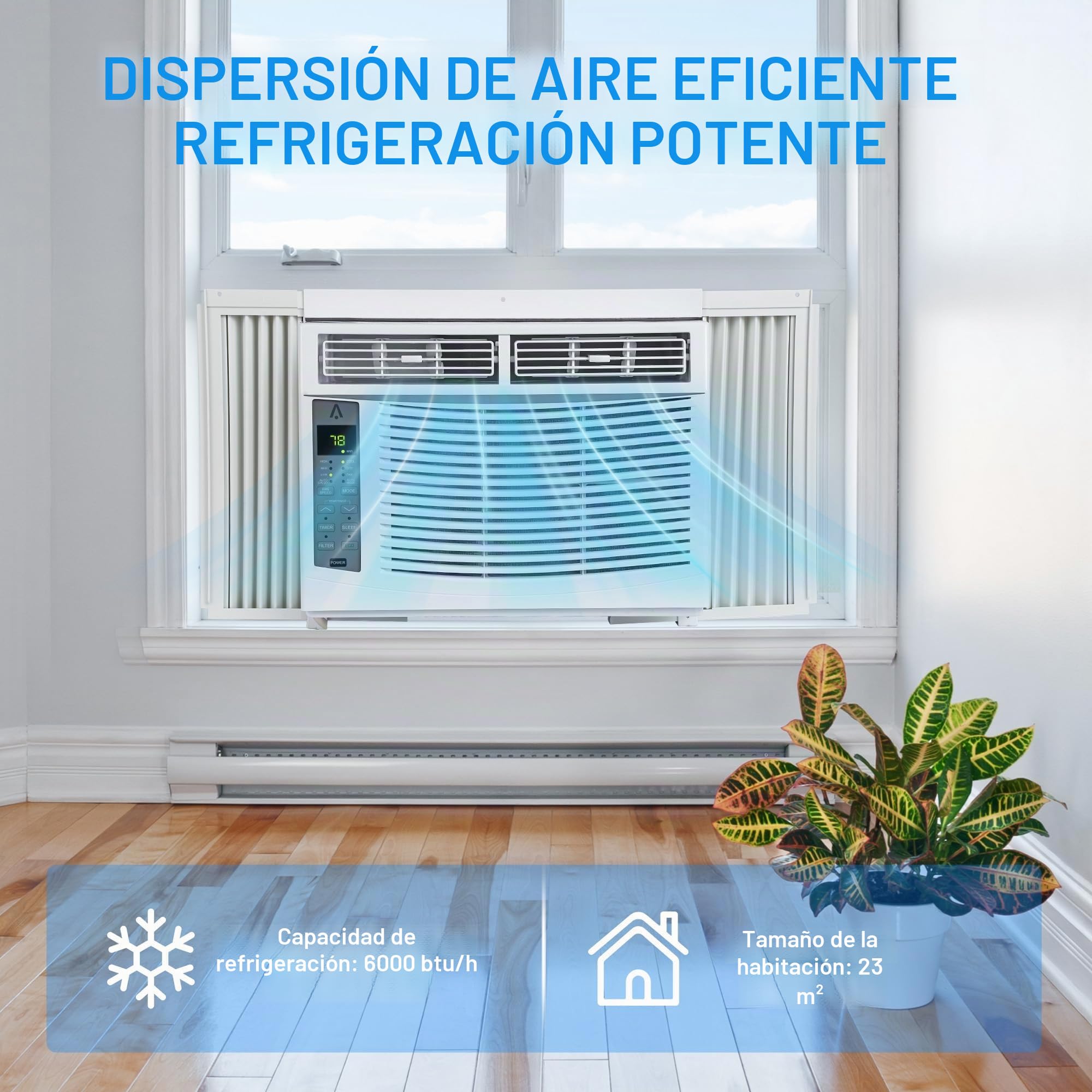 Aire acondicionado para ventana de 6000 BTU, refresca hasta 250 metros cuadrados con enfriamiento, deshumidificador, 3 velocidades de ventilador, unidad de aire acondicionado para ventana