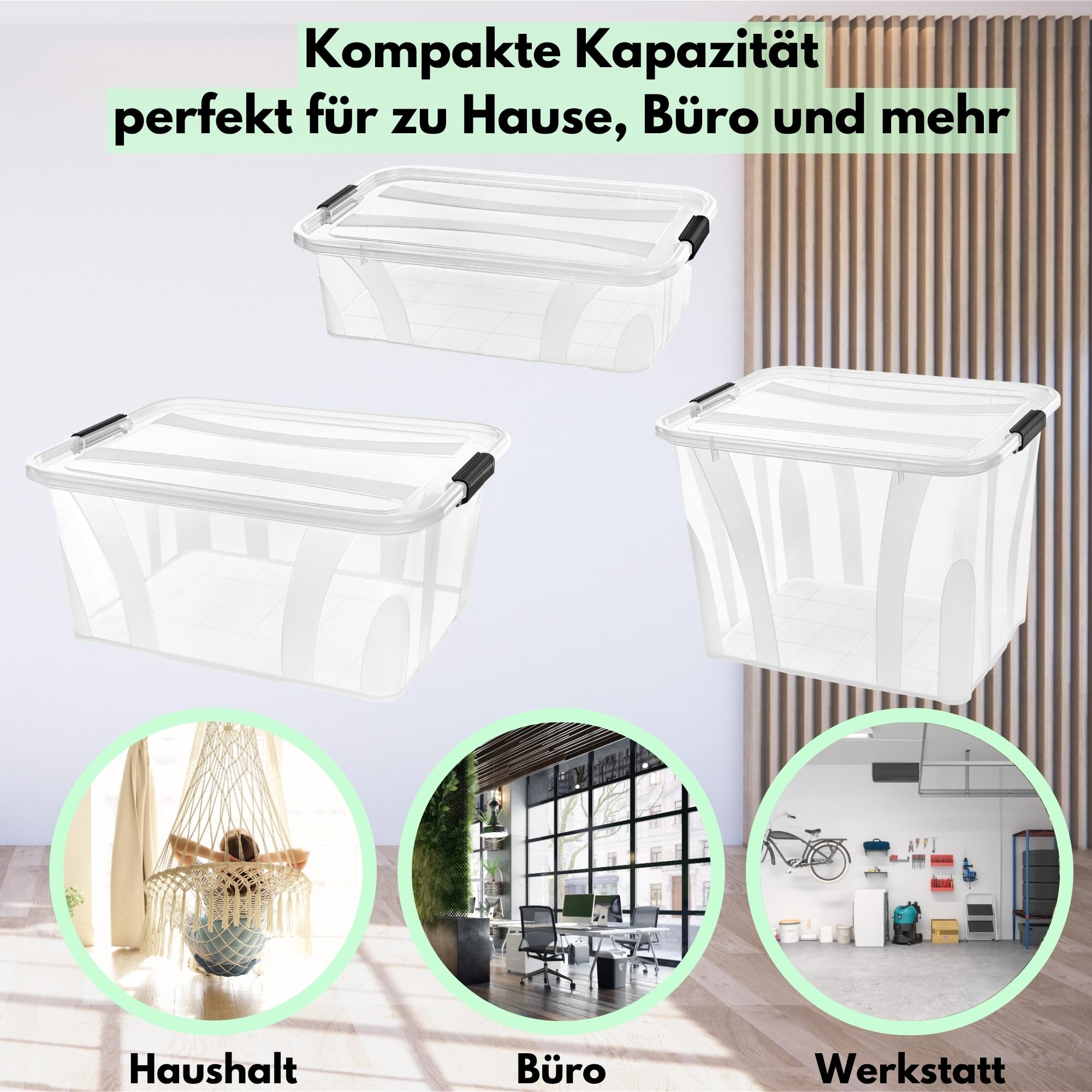 Aufbewahrungsboxen 4x 55Liter mit Deckel, lebensmittelecht - Verschlussclips - 100% Neumaterial Plastik-Box transparent - Kleiderboxen stapelbar & HLKauf-Block