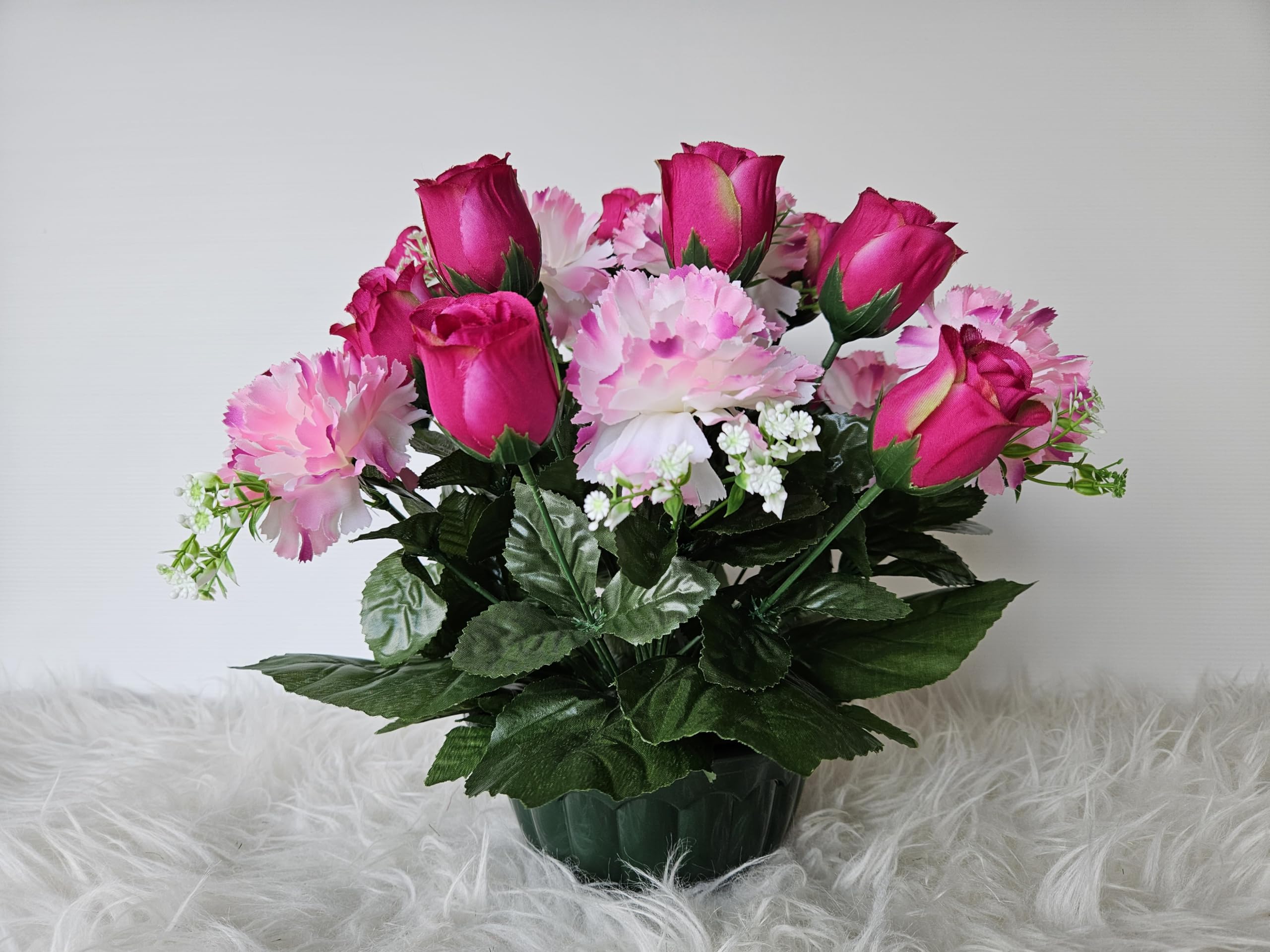 Composition de Fleurs Artificielles, Lesté Ciment pour Une Très Bonne Tenue à L extérieur. Réalisé par nos Soins, Fleurs de qualité. Dimension - Diamètre/48cm - Haut/32cm