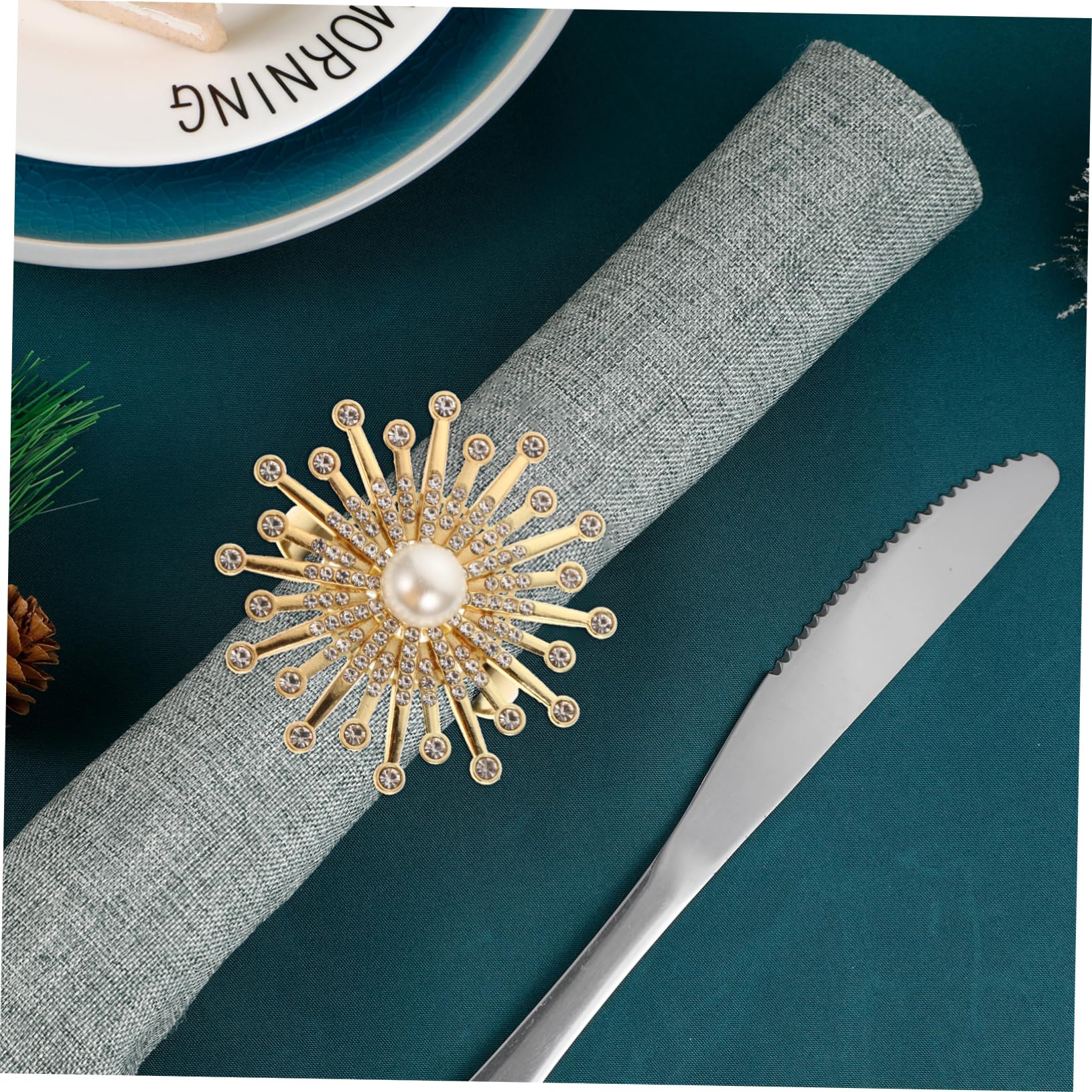 Cabilock 12 Pièces Rond de Serviette Perle Decoration Table Or Décoration Table dorée Ronds de Serviette de réception de Mariage Serviette de Table Ronde Strass Anneau Boucle de Serviette